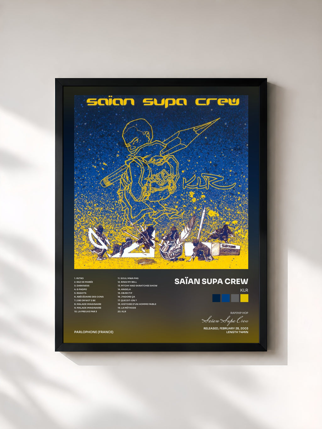 #noir Tableau de l'album Klr de Saïan Supa Crew, cadre noir, imprimé et encadré en France