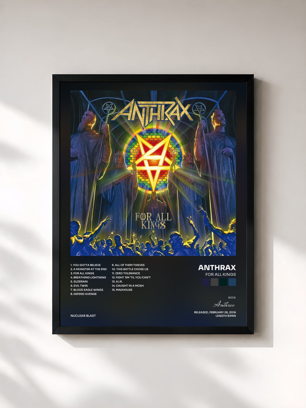 #noir Tableau de l'album For All Kings de Anthrax, cadre noir, imprimé et encadré en France