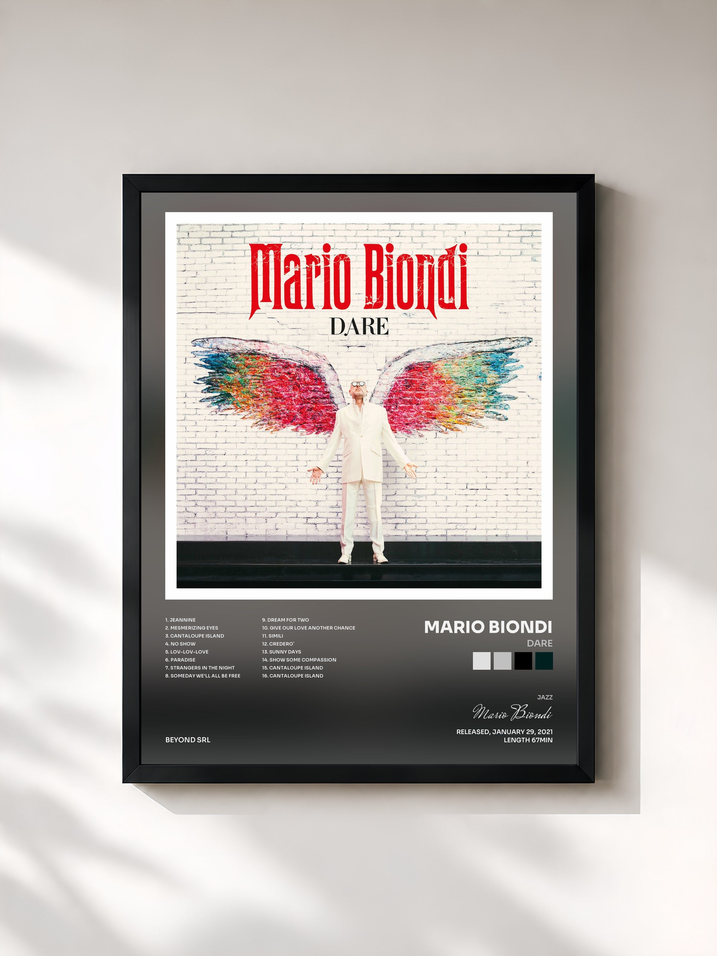 #noir Tableau de l'album Dare de Mario Biondi, cadre noir, imprimé et encadré en France