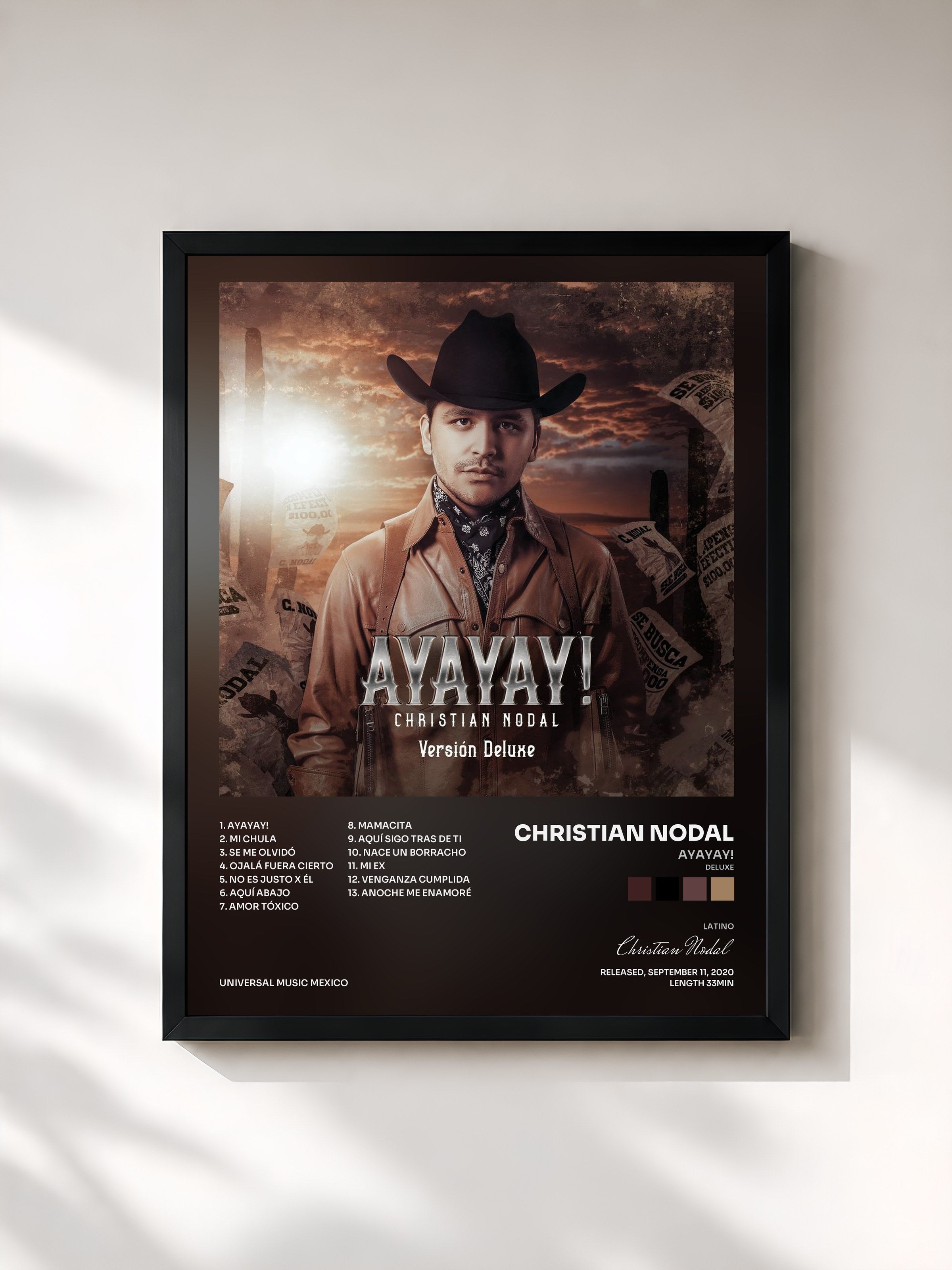 #noir Tableau de l'album AYAYAY! (Deluxe) de Christian Nodal, cadre noir, imprimé et encadré en France