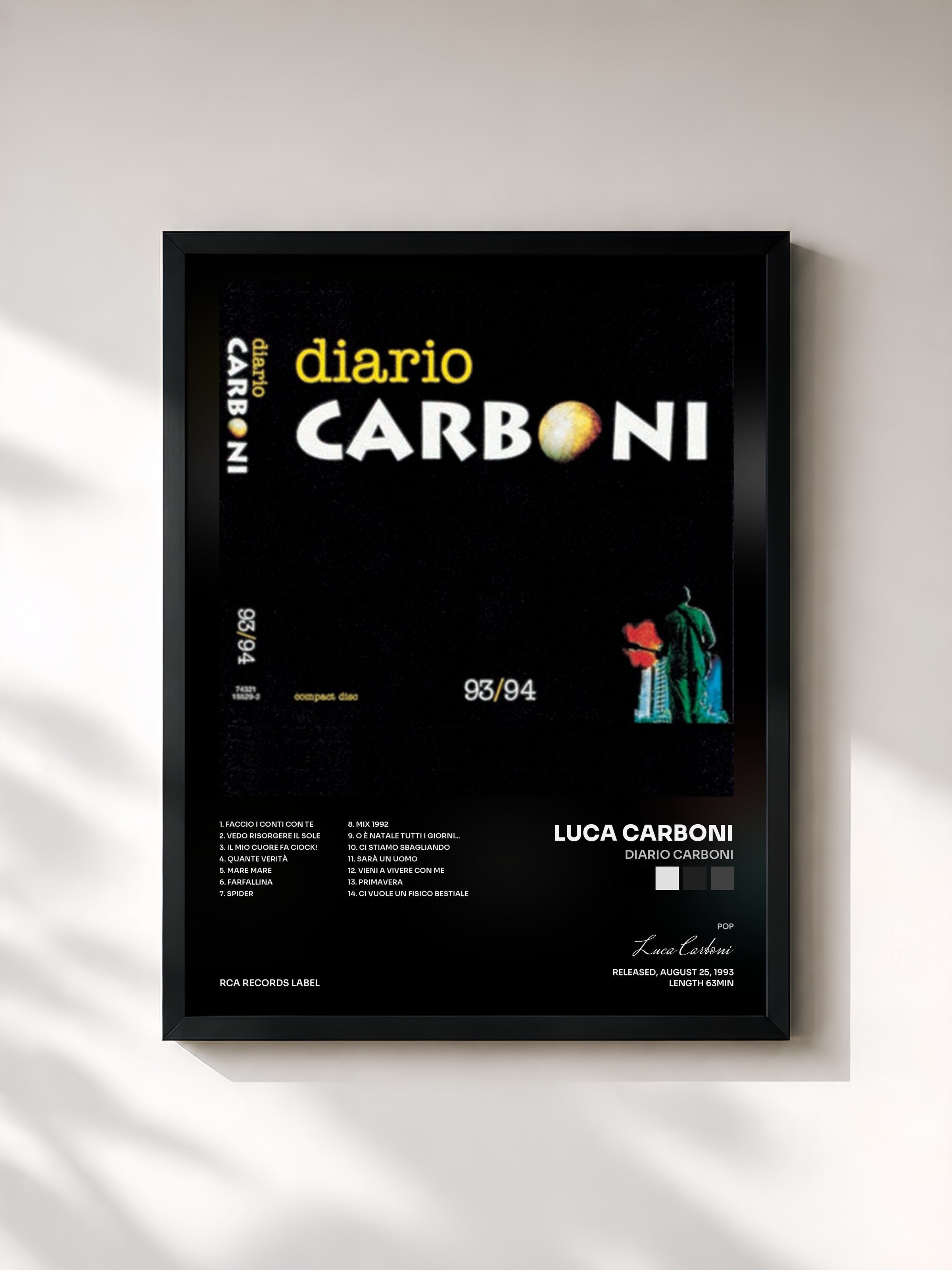 #noir Tableau de l'album Diario Carboni de Luca Carboni, cadre noir, imprimé et encadré en France