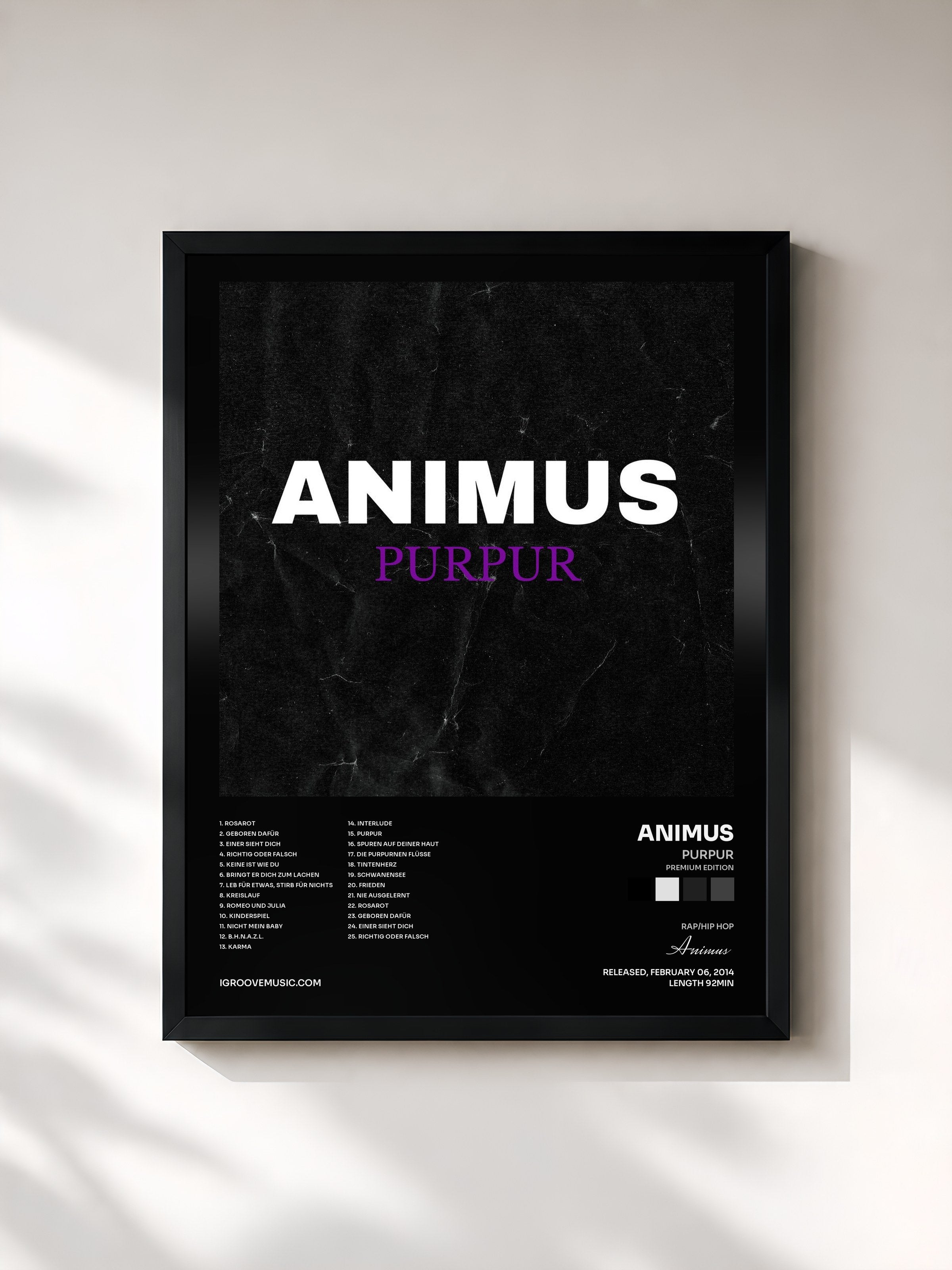 #noir Tableau de l'album Purpur (Premium Edition) de Animus, cadre noir, imprimé et encadré en France