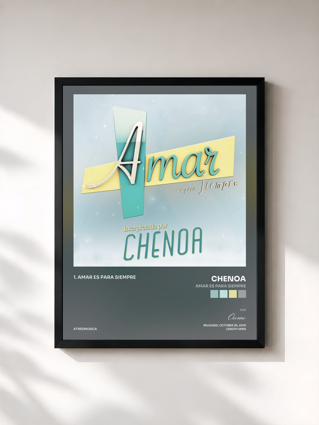 #noir Tableau de l'album Amar Es para Siempre de Chenoa, cadre noir, imprimé et encadré en France