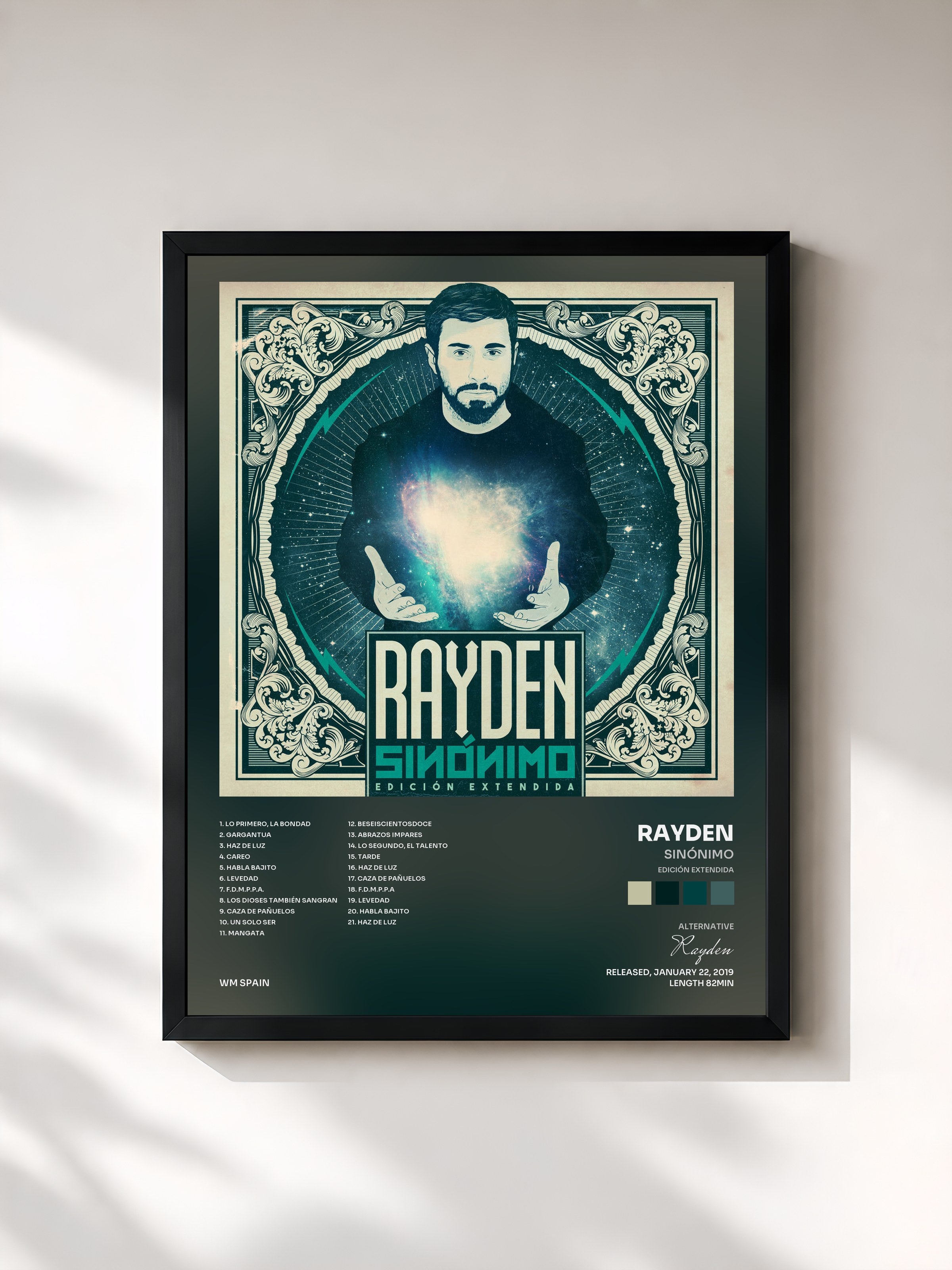 #noir Tableau de l'album Sinónimo (Edición extendida) de Rayden, cadre noir, imprimé et encadré en France