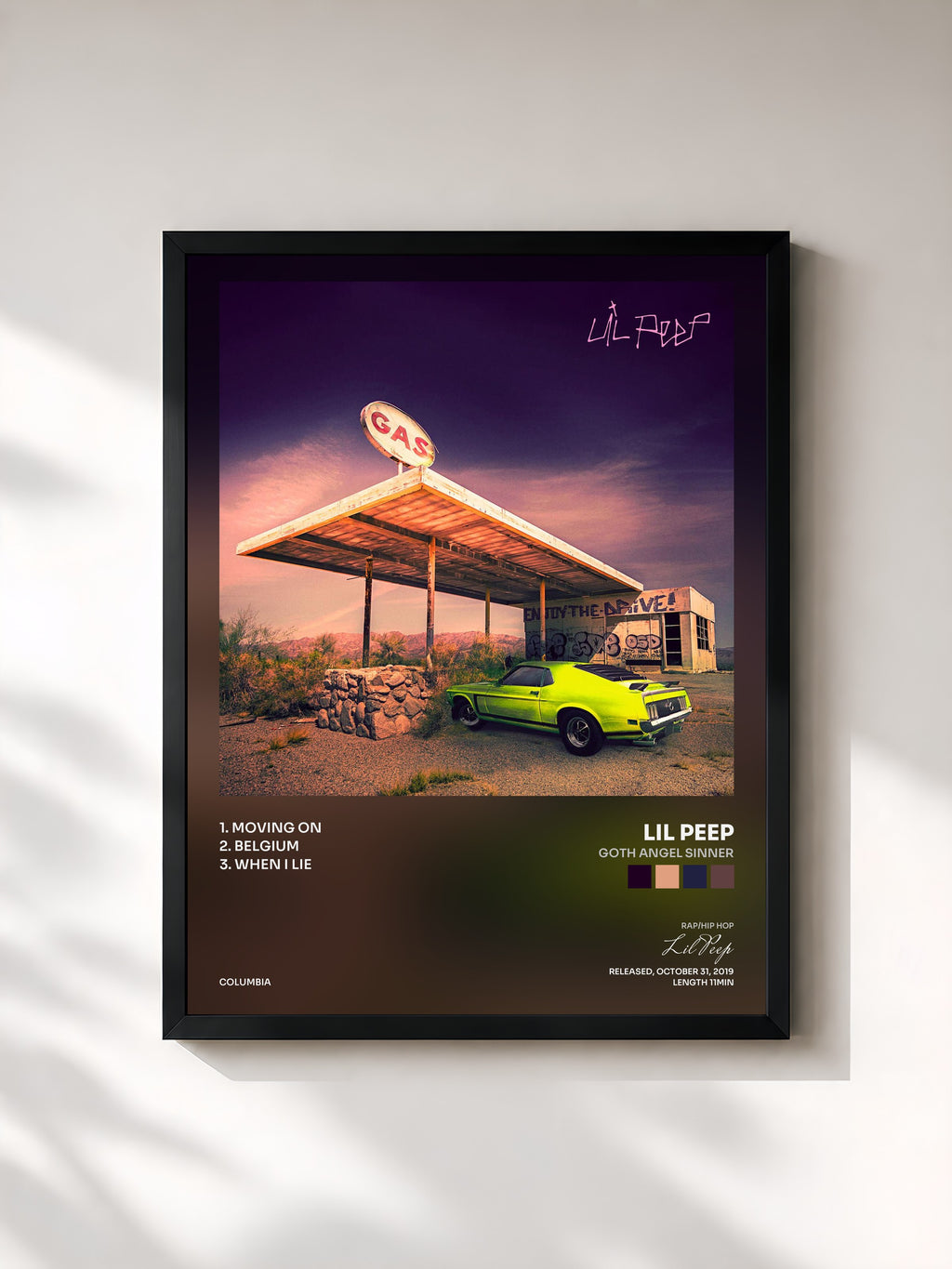 #noir Tableau de l'album GOTH ANGEL SINNER de Lil Peep, cadre noir, imprimé et encadré en France