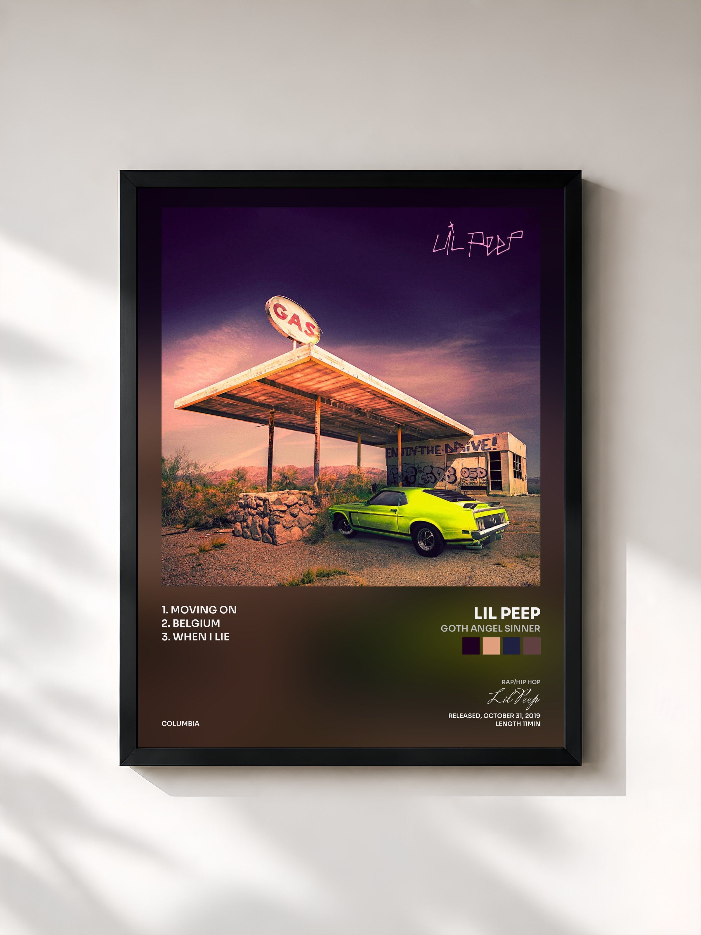 #noir Tableau de l'album GOTH ANGEL SINNER de Lil Peep, cadre noir, imprimé et encadré en France