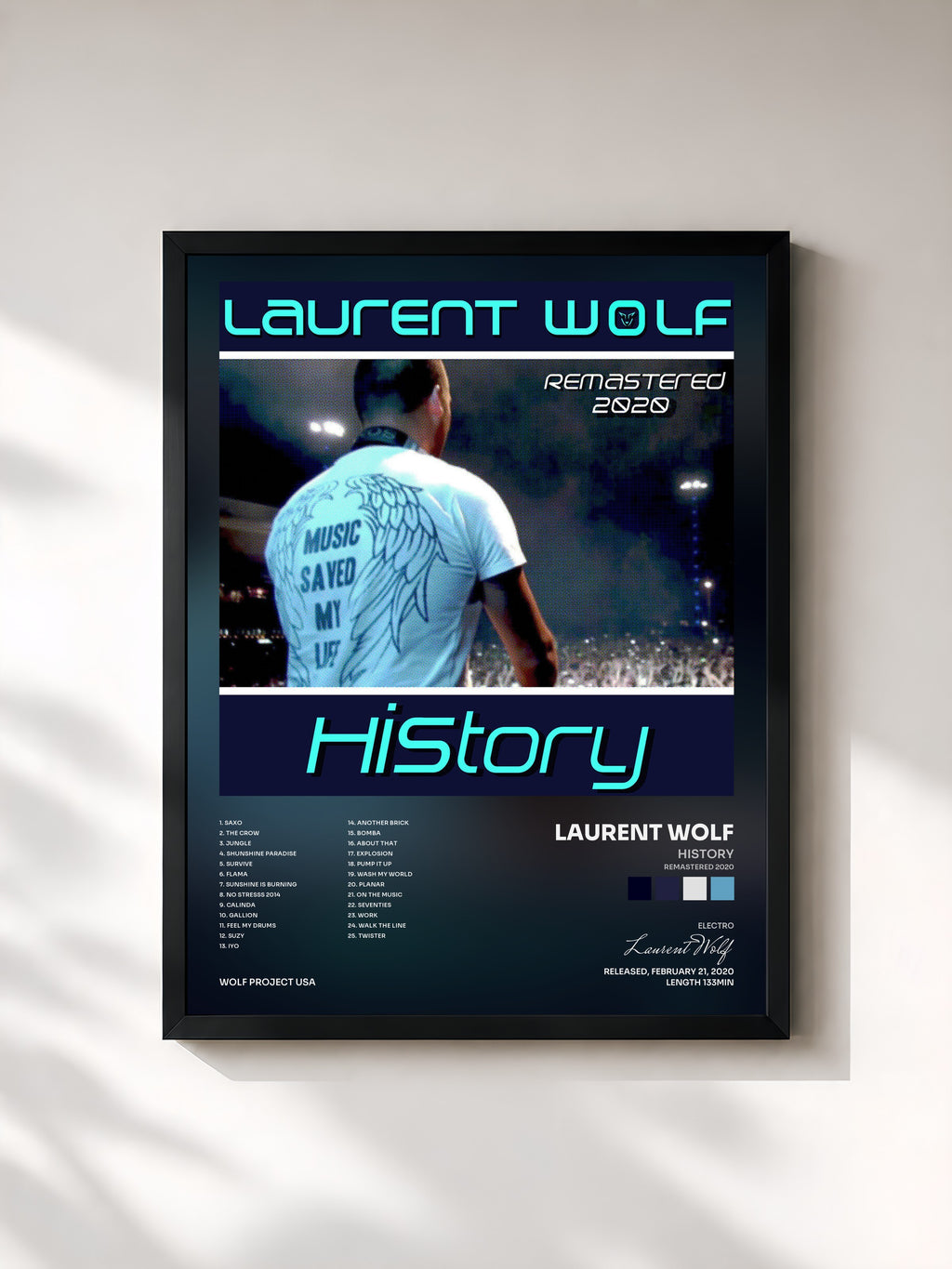 #noir Tableau de l'album History (Remastered 2020) de Laurent Wolf, cadre noir, imprimé et encadré en France