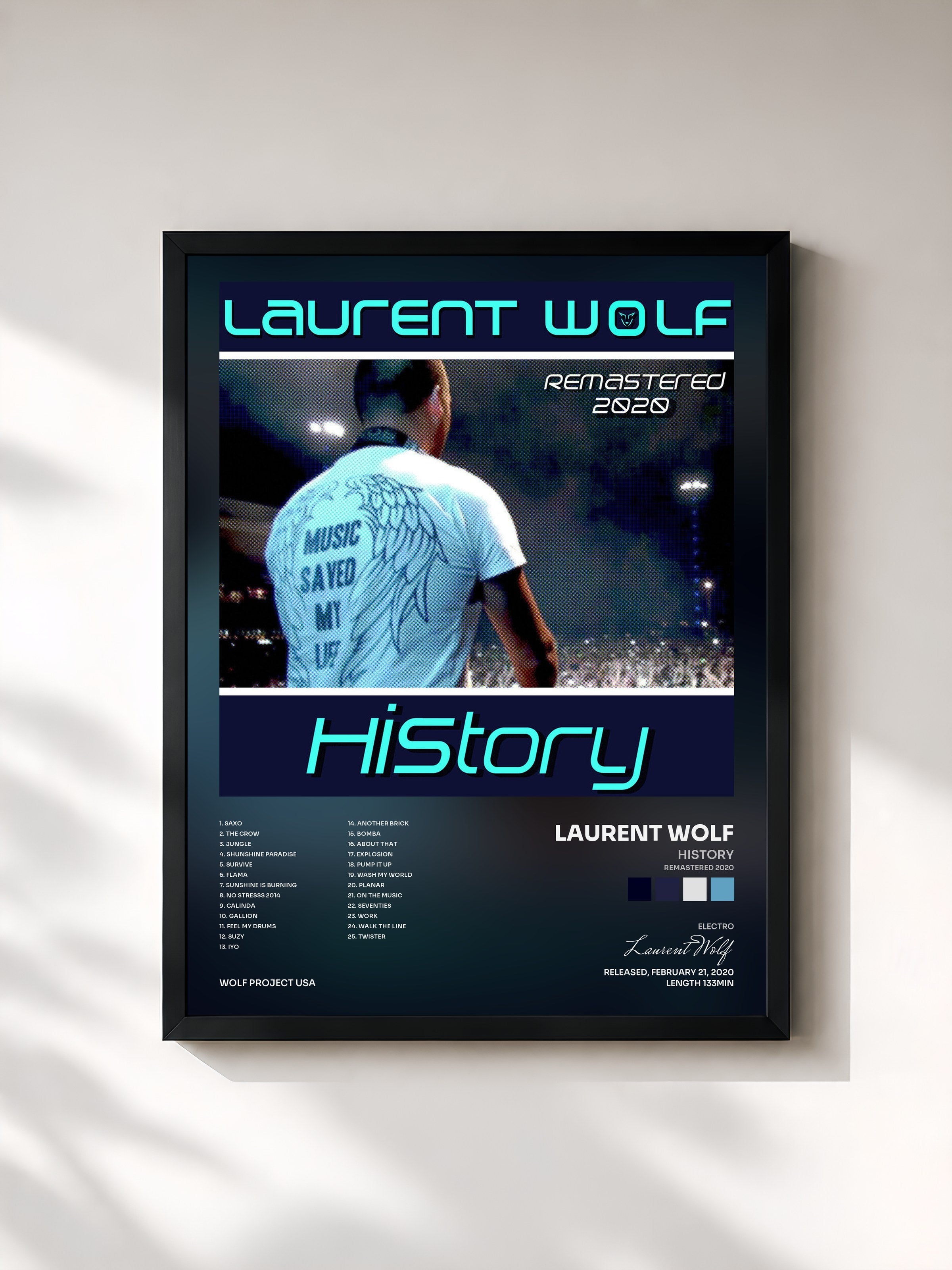#noir Tableau de l'album History (Remastered 2020) de Laurent Wolf, cadre noir, imprimé et encadré en France
