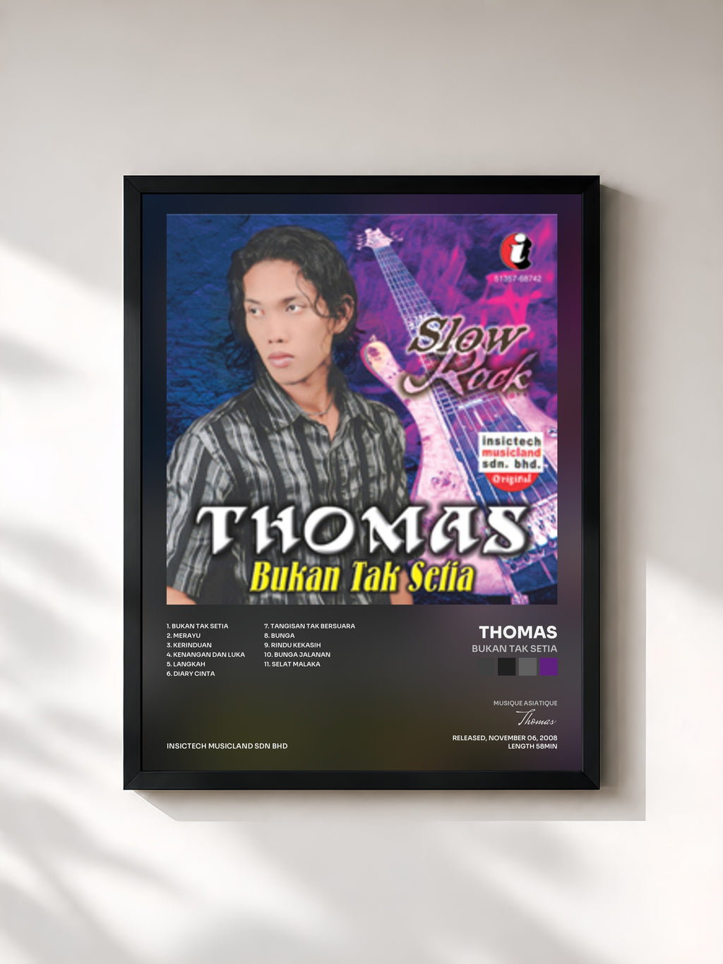 #noir Tableau de l'album Bukan Tak Setia de Thomas, cadre noir, imprimé et encadré en France