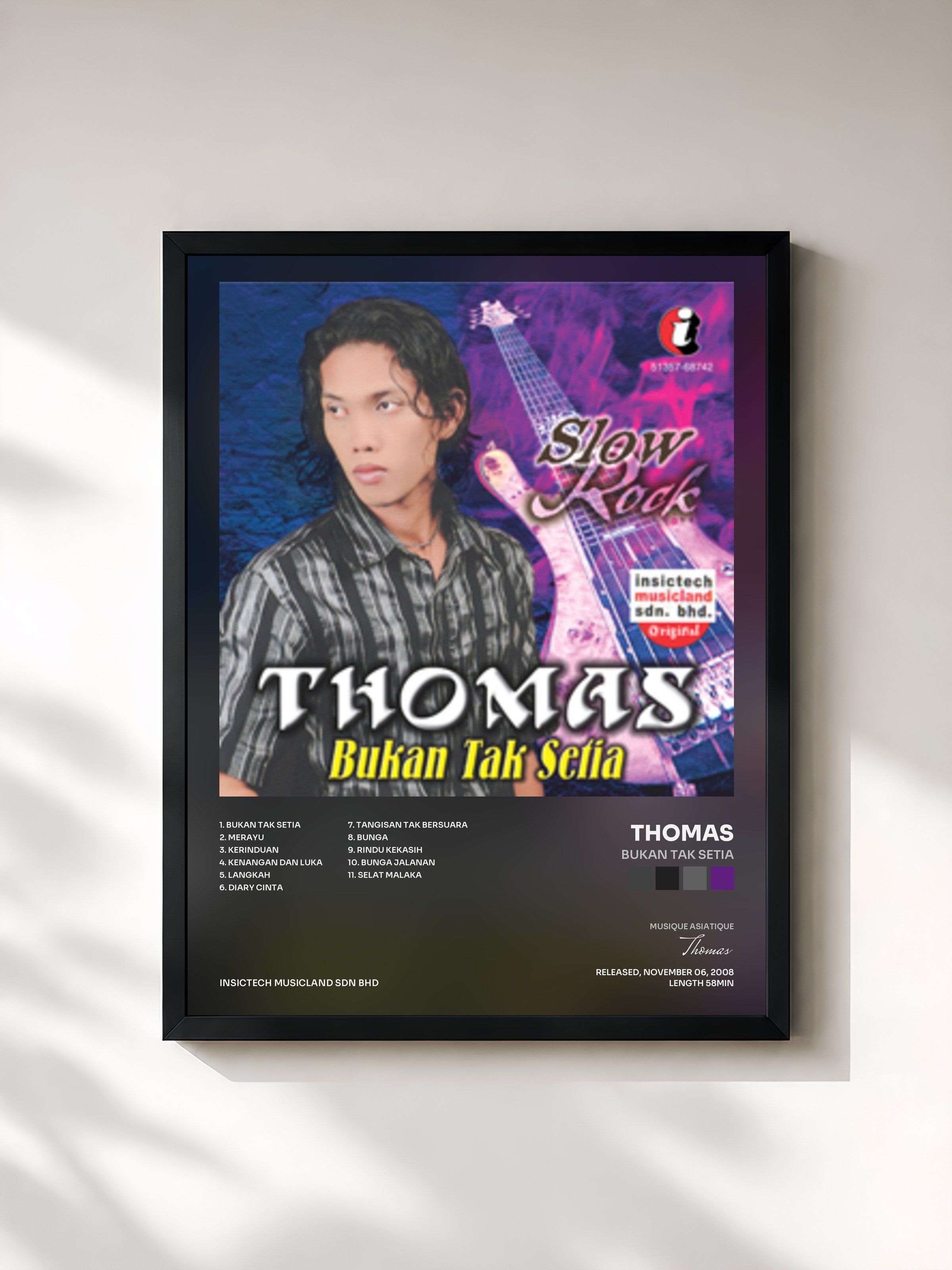 #noir Tableau de l'album Bukan Tak Setia de Thomas, cadre noir, imprimé et encadré en France