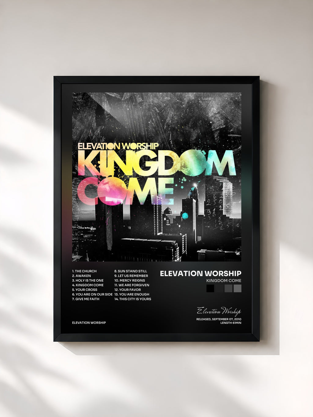 #noir Tableau de l'album Kingdom Come de Elevation Worship, cadre noir, imprimé et encadré en France
