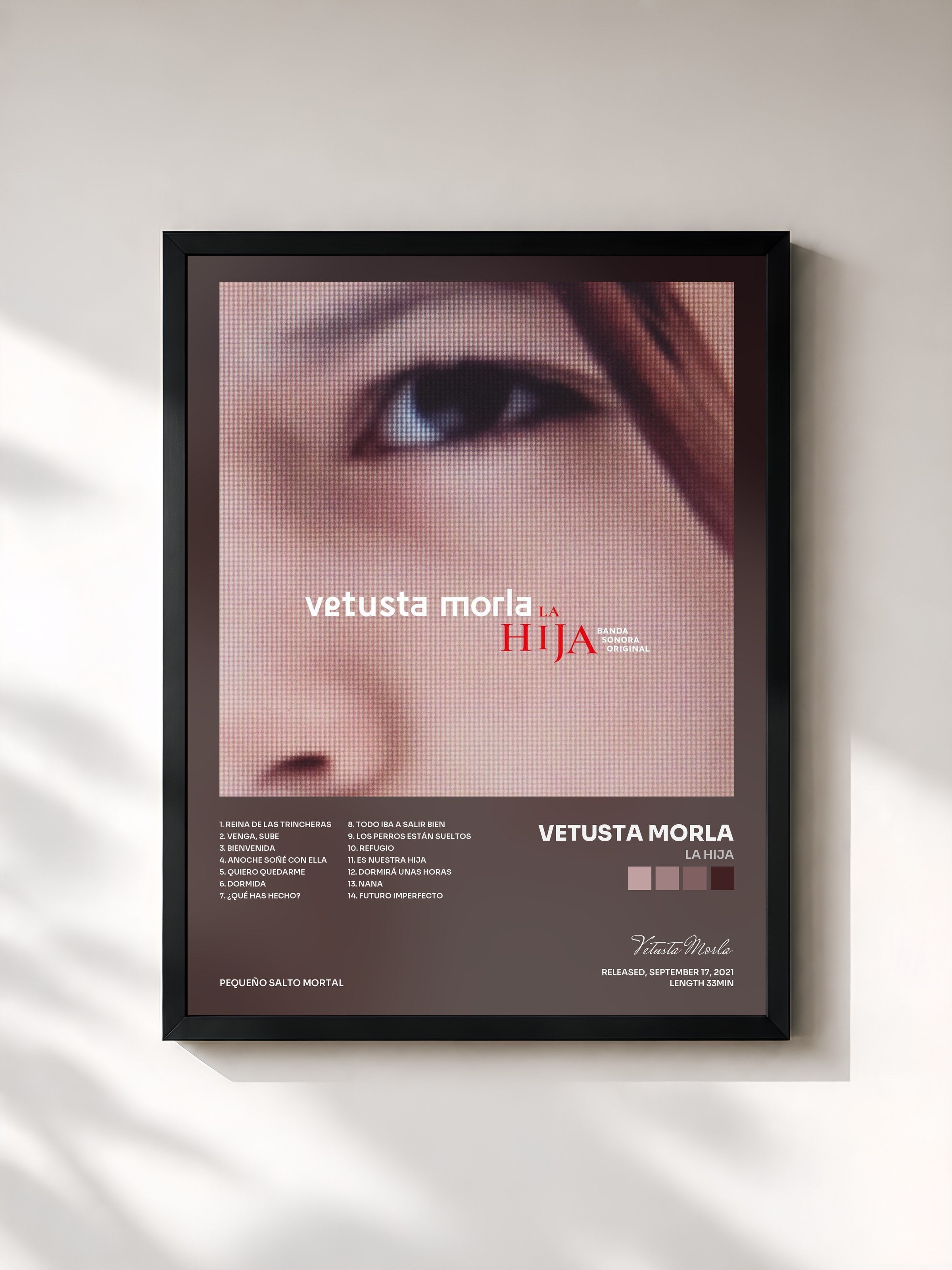 #noir Tableau de l'album La Hija de Vetusta Morla, cadre noir, imprimé et encadré en France
