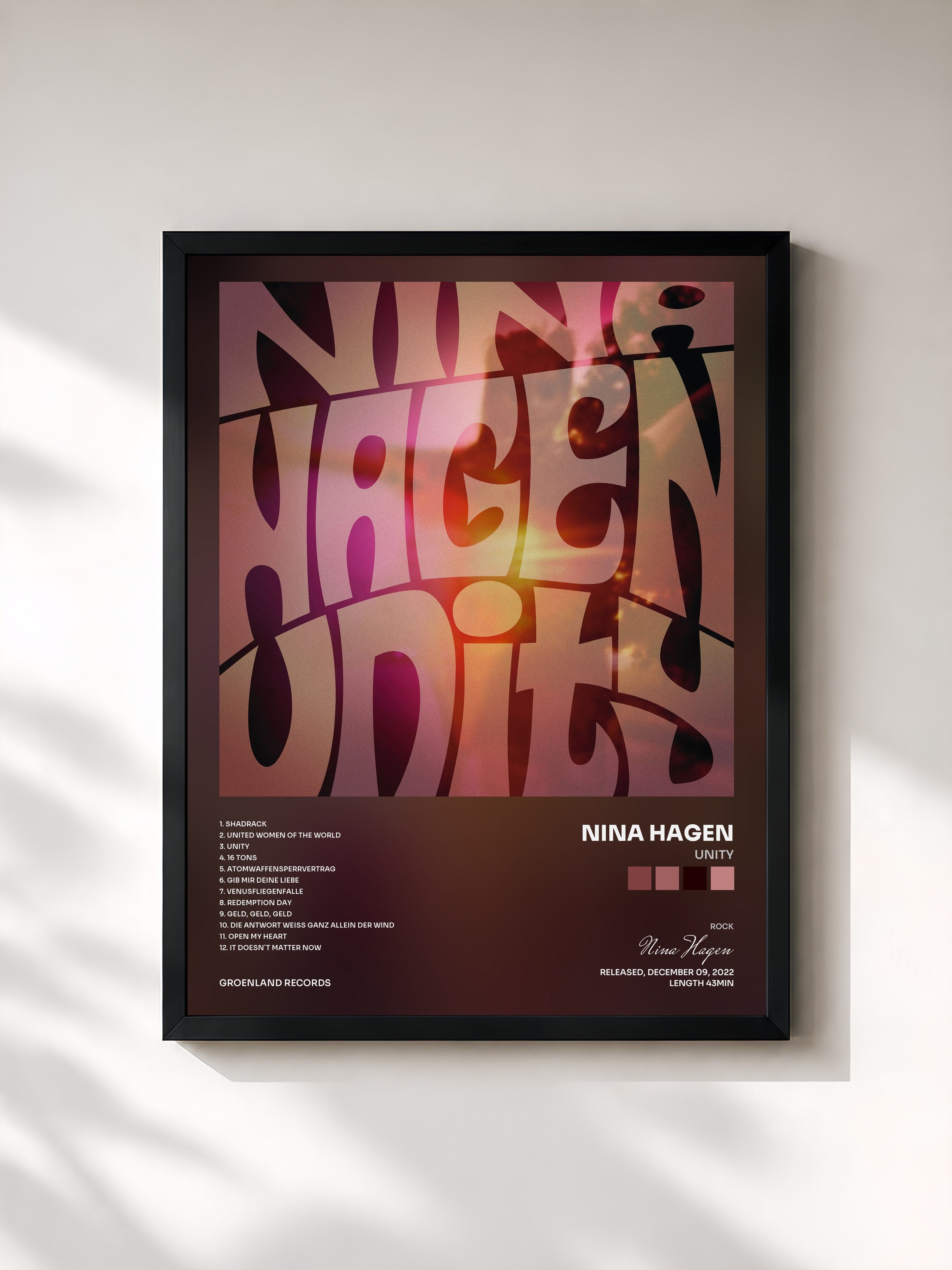 #noir Tableau de l'album Unity de Nina Hagen, cadre noir, imprimé et encadré en France