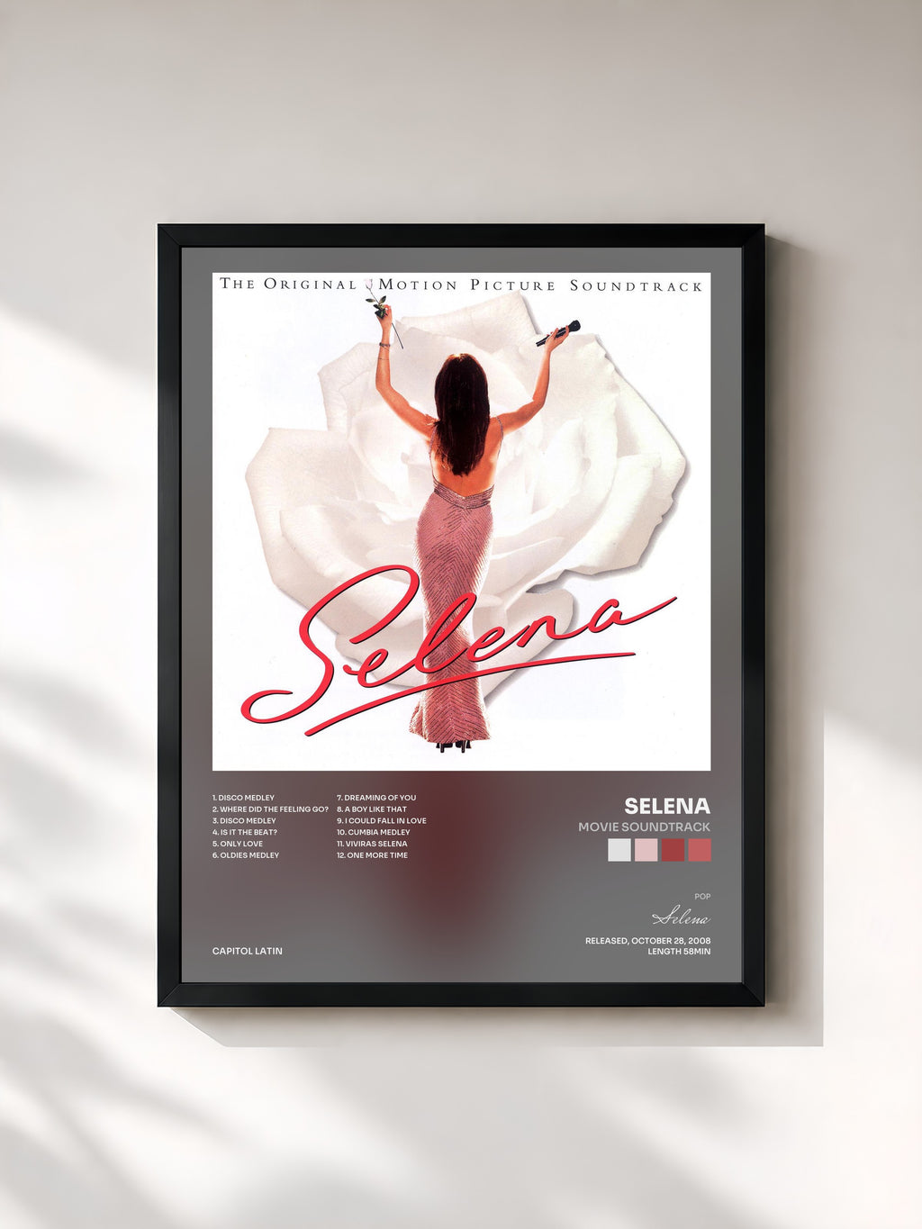 #noir Tableau de l'album Movie Soundtrack de Selena, cadre noir, imprimé et encadré en France