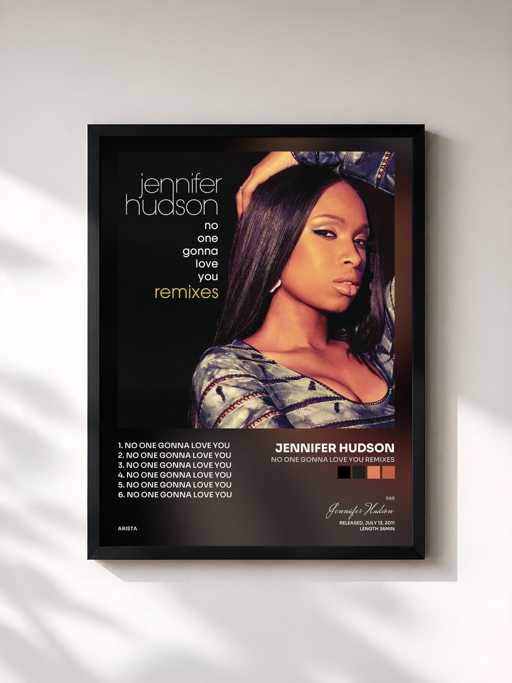 #noir Tableau de l'album No One Gonna Love You Remixes de Jennifer Hudson, cadre noir, imprimé et encadré en France