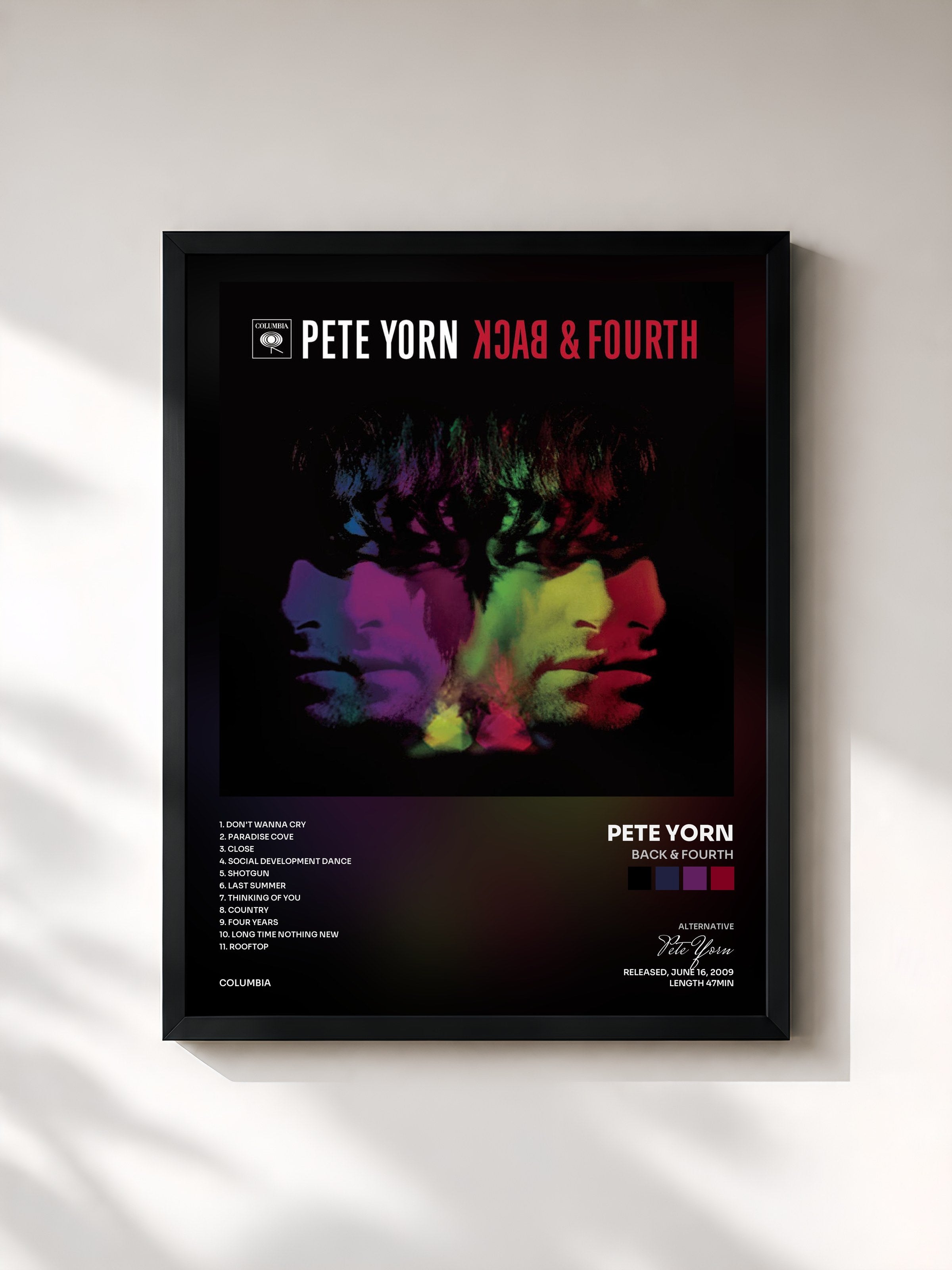 #noir Tableau de l'album Back & Fourth de Pete Yorn, cadre noir, imprimé et encadré en France