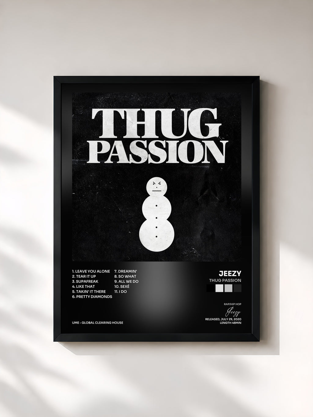 #noir Tableau de l'album Thug Passion de Jeezy, cadre noir, imprimé et encadré en France