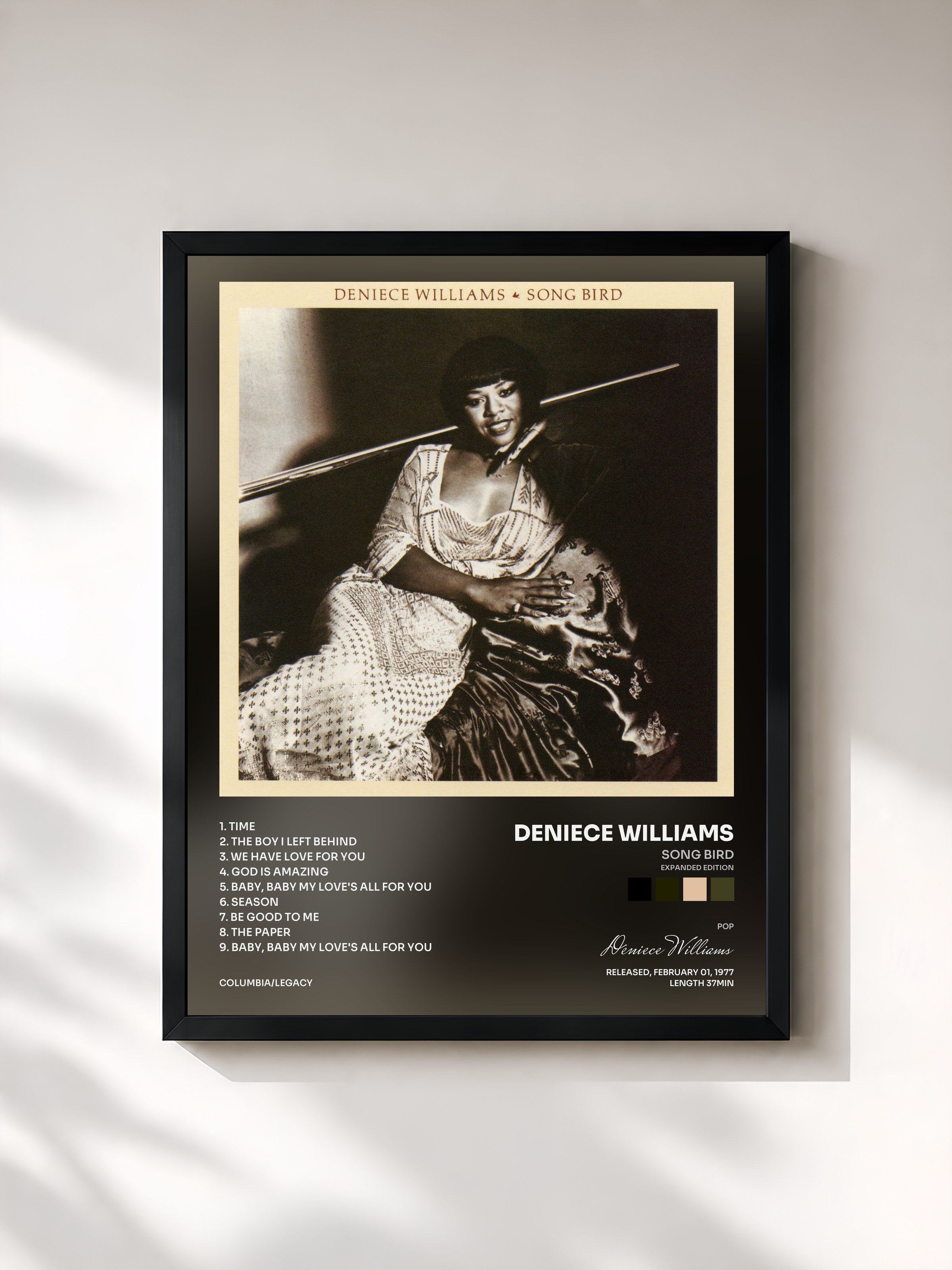 #noir Tableau de l'album Song Bird (Expanded Edition) de Deniece Williams, cadre noir, imprimé et encadré en France