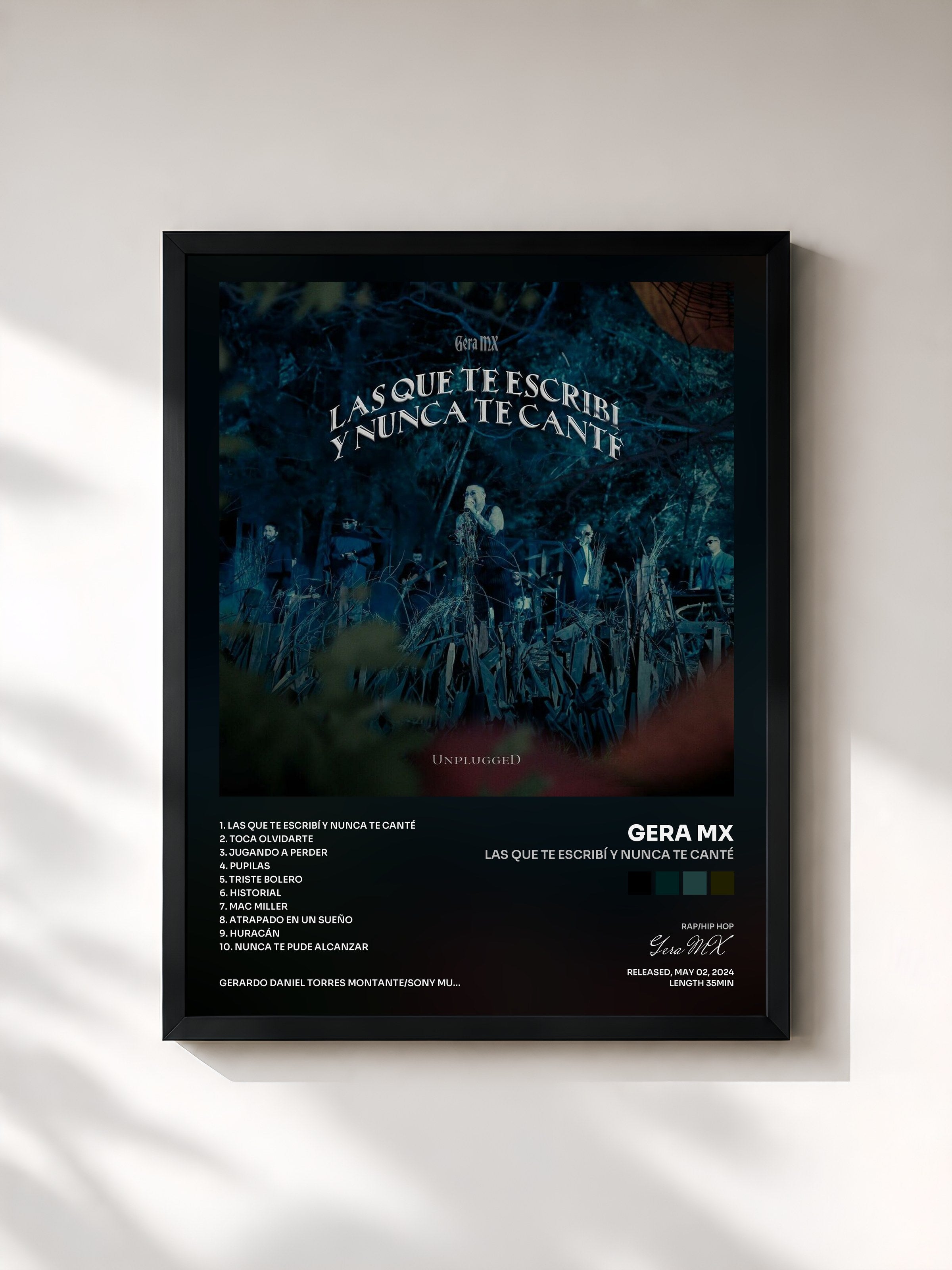 #noir Tableau de l'album Las Que Te Escribí y Nunca Te Canté de Gera MX, cadre noir, imprimé et encadré en France