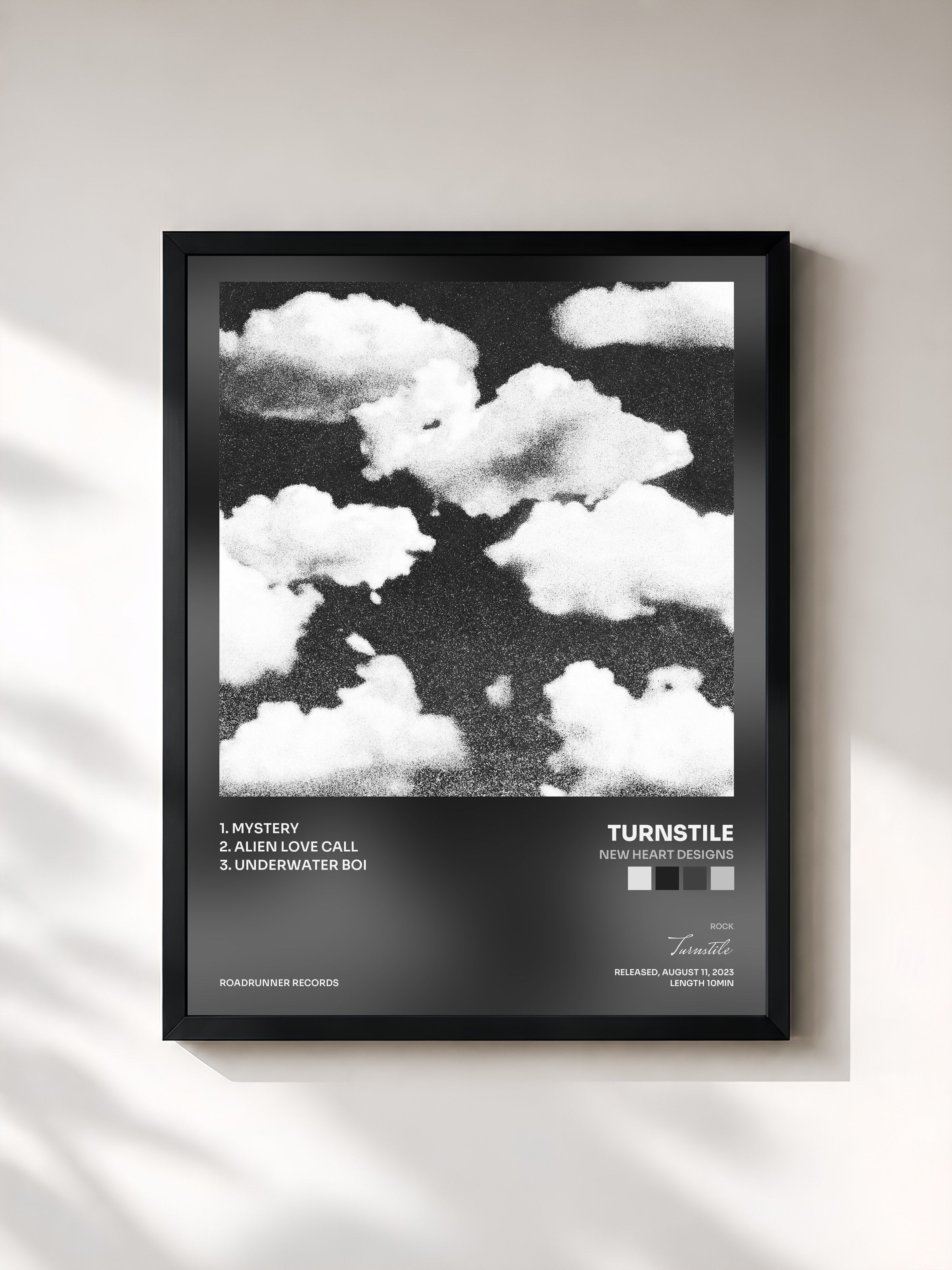 #noir Tableau de l'album New Heart Designs de Turnstile, cadre noir, imprimé et encadré en France