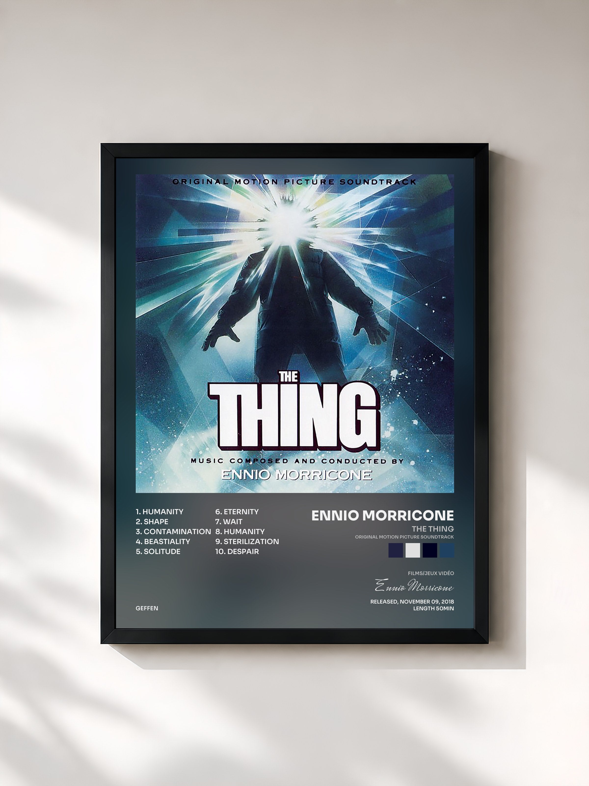 #noir Tableau de l'album The Thing (Original Motion Picture Soundtrack) de Ennio Morricone, cadre noir, imprimé et encadré en France