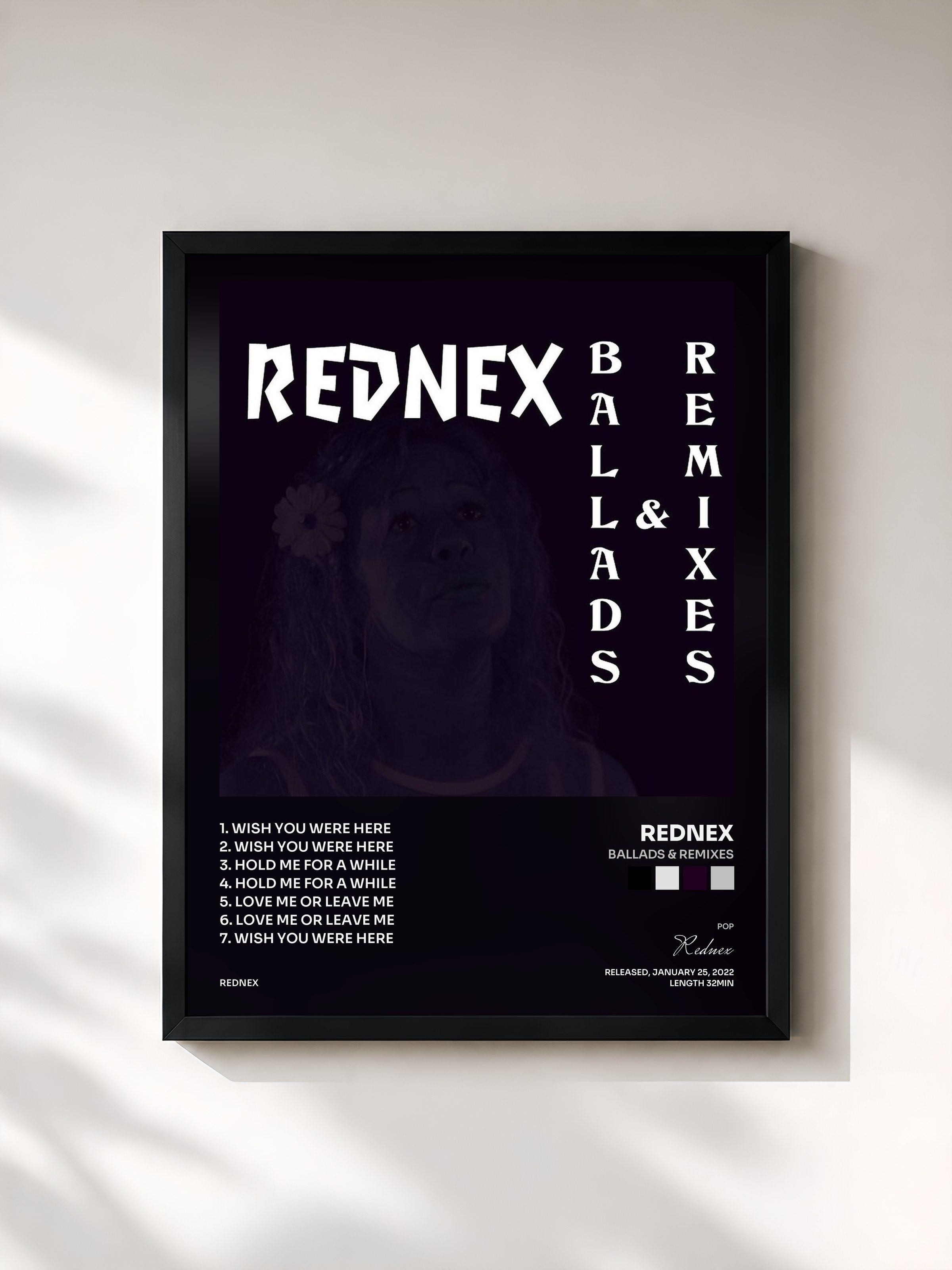 #noir Tableau de l'album Ballads & Remixes de Rednex, cadre noir, imprimé et encadré en France