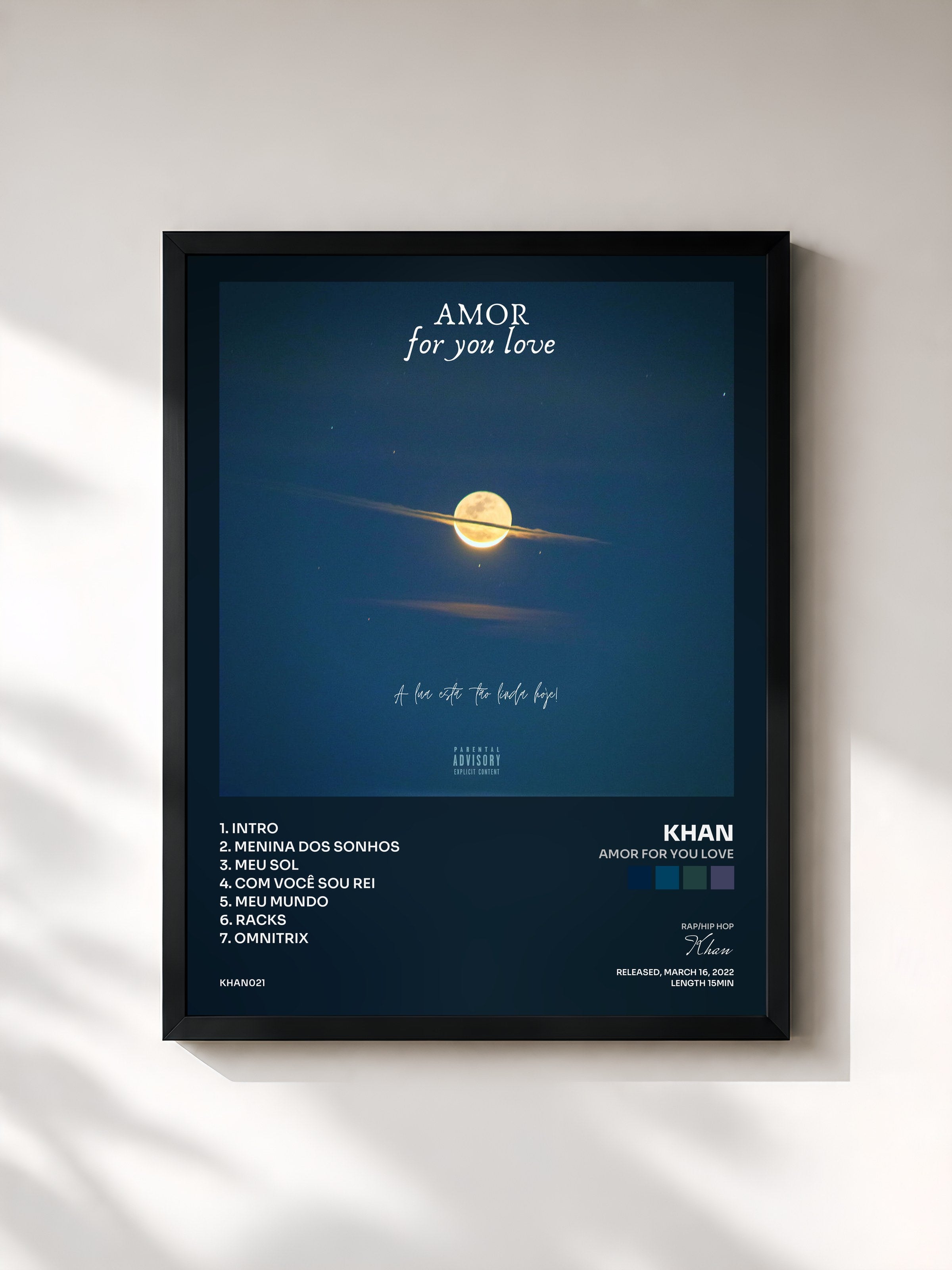 #noir Tableau de l'album Amor For You Love de Khan, cadre noir, imprimé et encadré en France