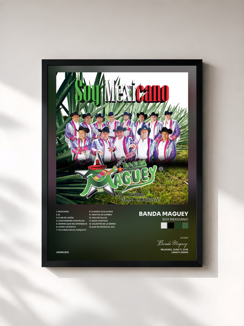 #noir Tableau de l'album Soy Mexicano de Banda Maguey, cadre noir, imprimé et encadré en France