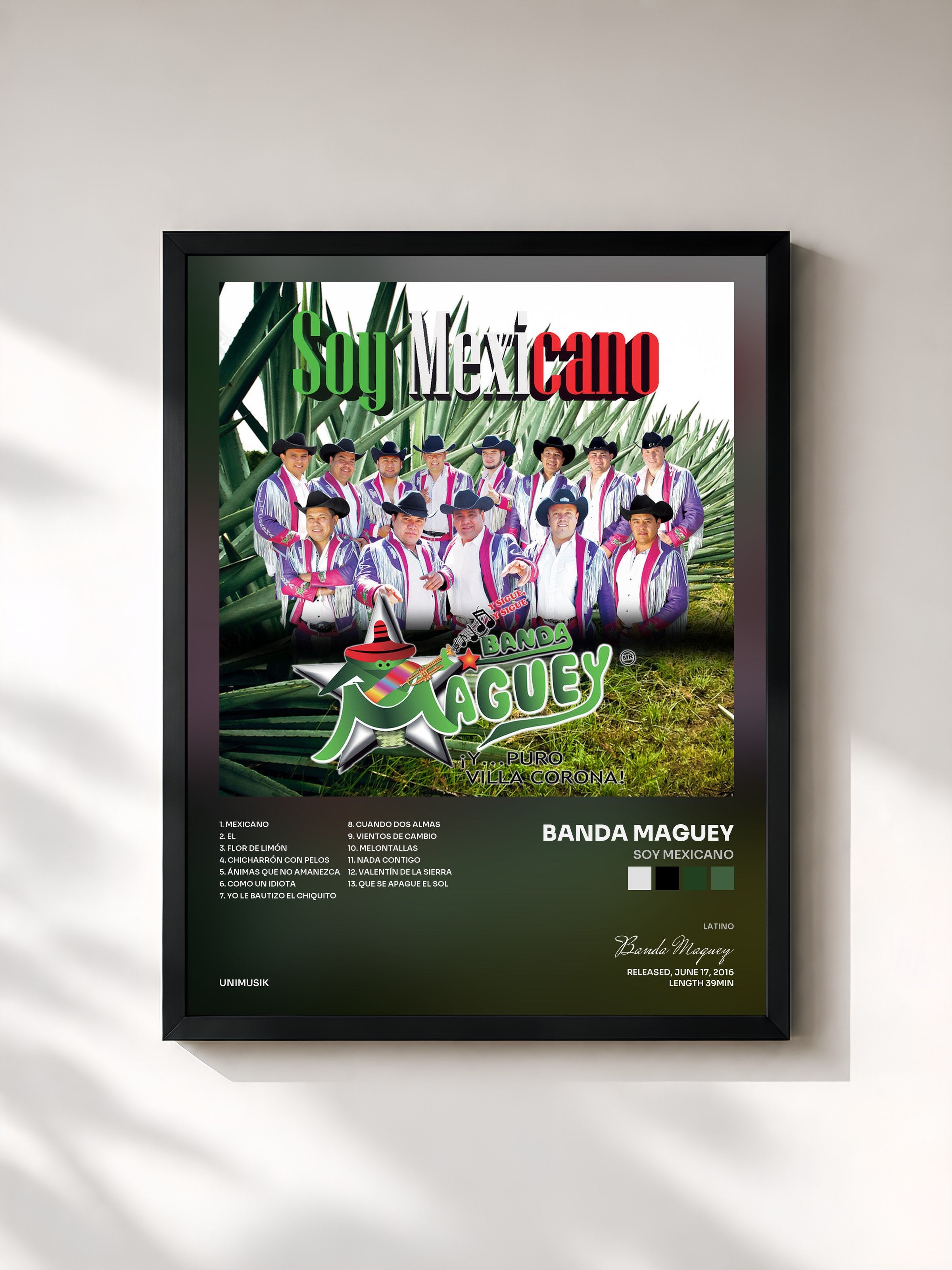 #noir Tableau de l'album Soy Mexicano de Banda Maguey, cadre noir, imprimé et encadré en France