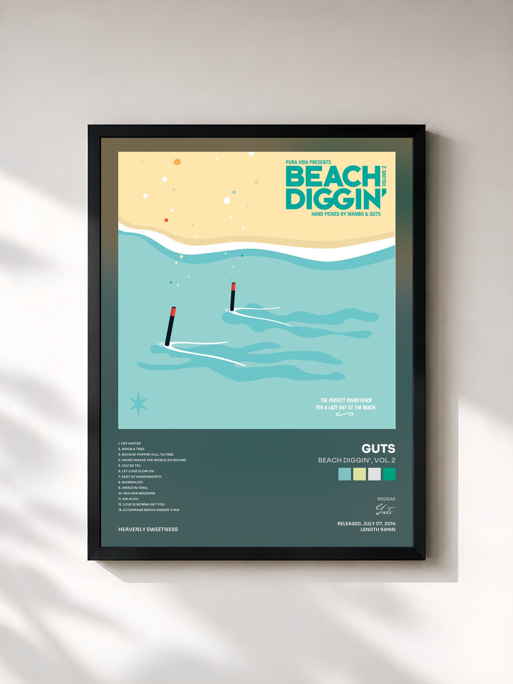 #noir Tableau de l'album Beach Diggin', Vol. 2 de Guts, cadre noir, imprimé et encadré en France