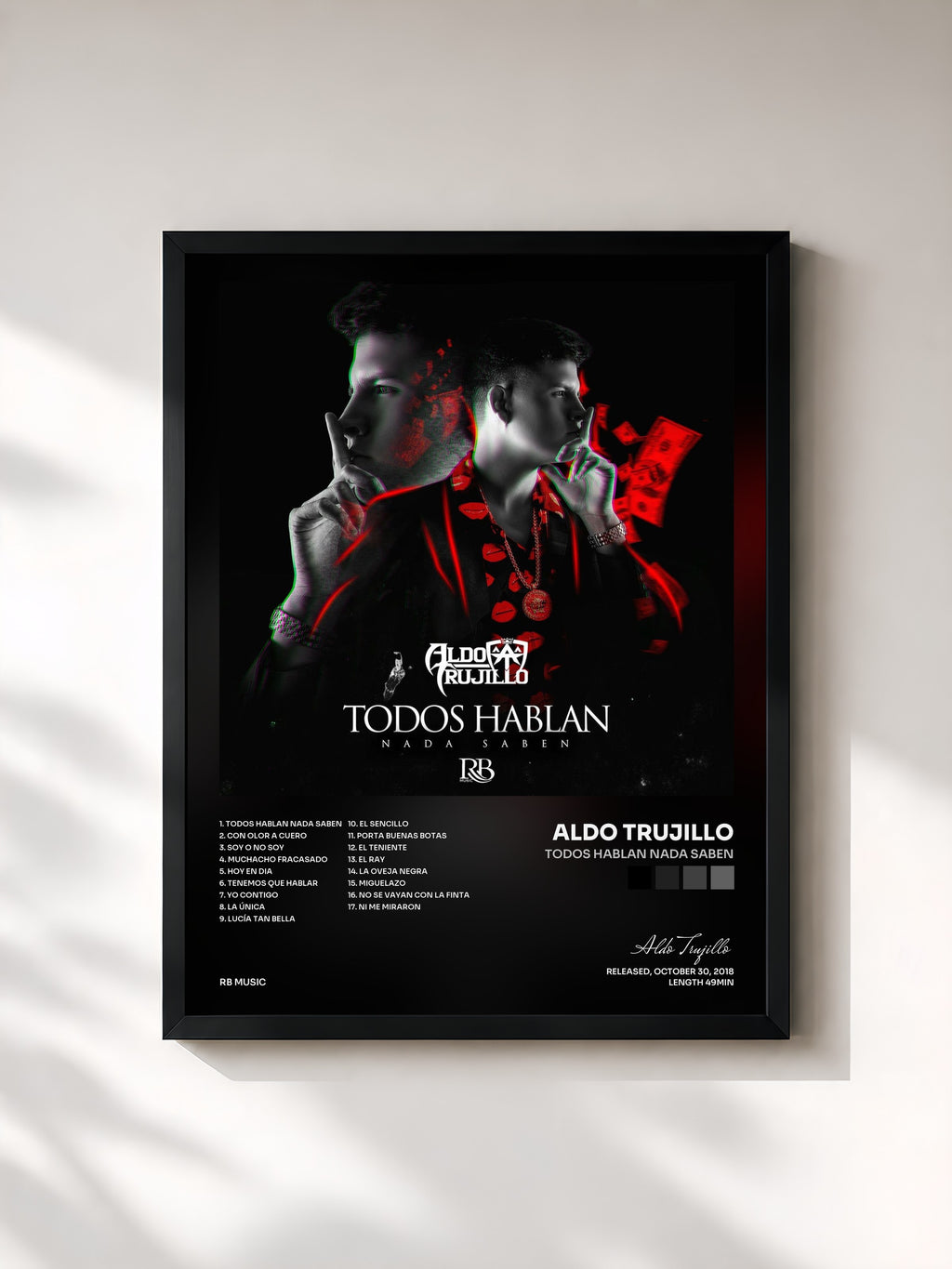 #noir Tableau de l'album Todos Hablan Nada Saben de Aldo Trujillo, cadre noir, imprimé et encadré en France