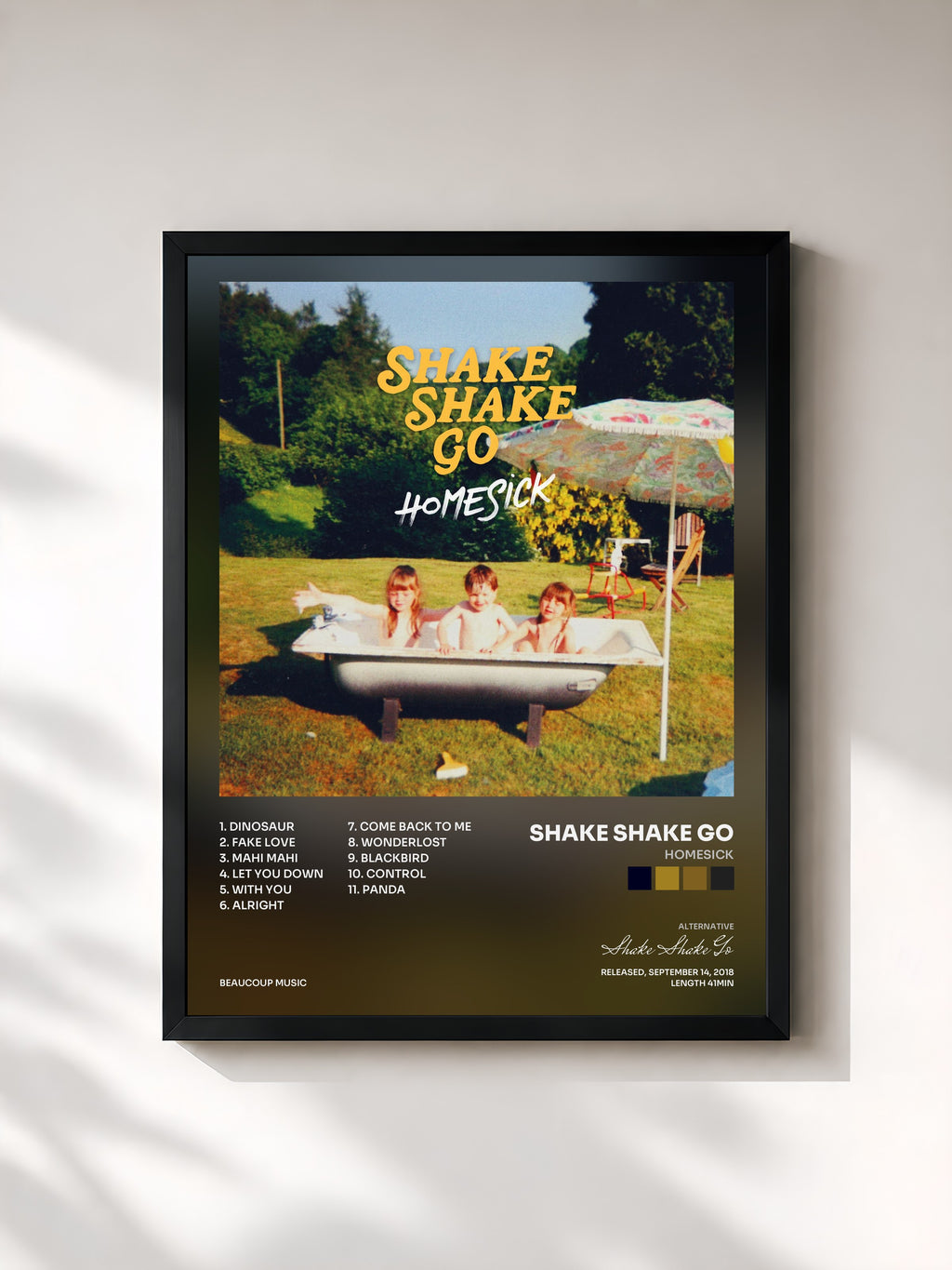 #noir Tableau de l'album Homesick de Shake Shake Go, cadre noir, imprimé et encadré en France