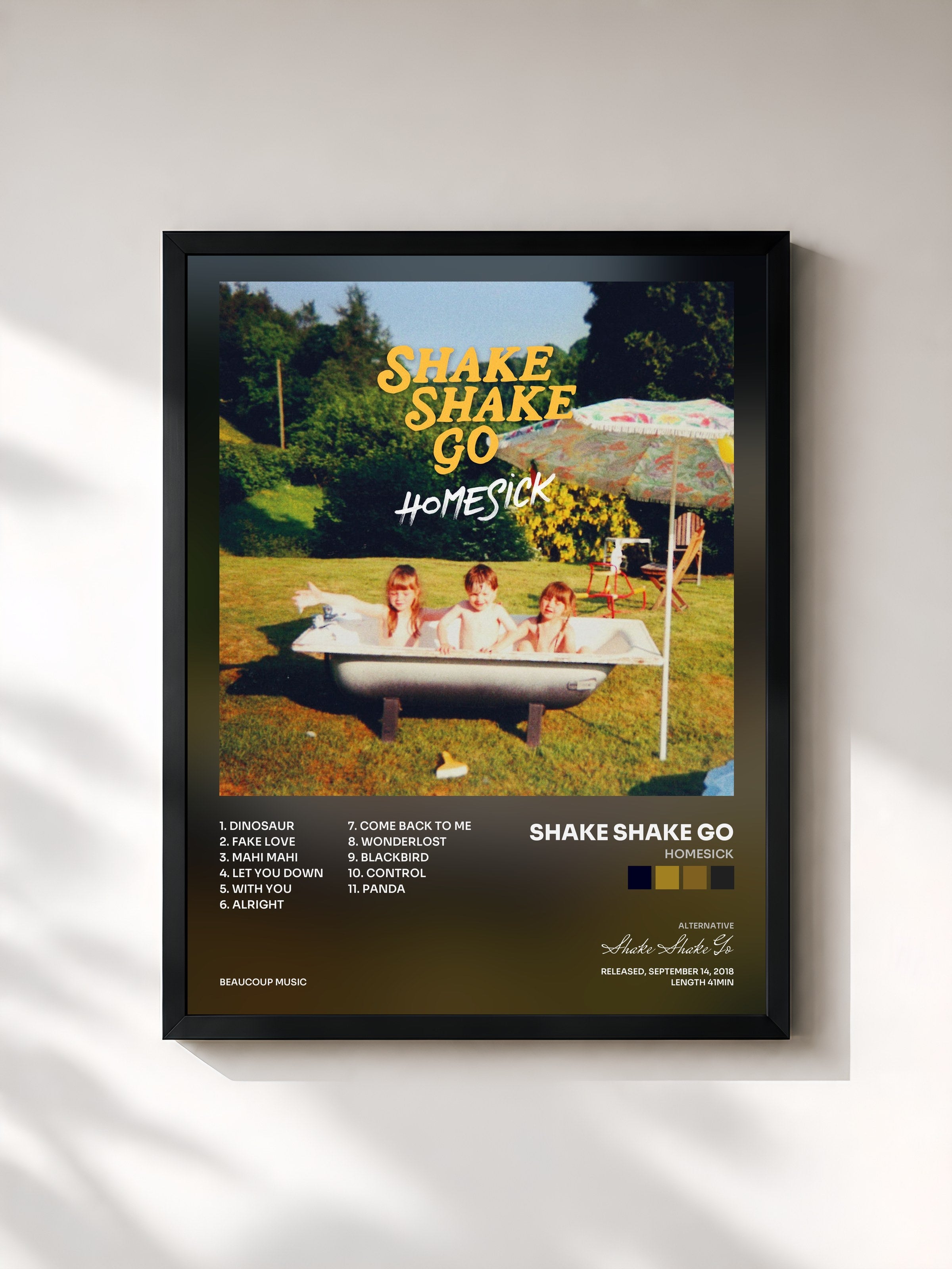 #noir Tableau de l'album Homesick de Shake Shake Go, cadre noir, imprimé et encadré en France