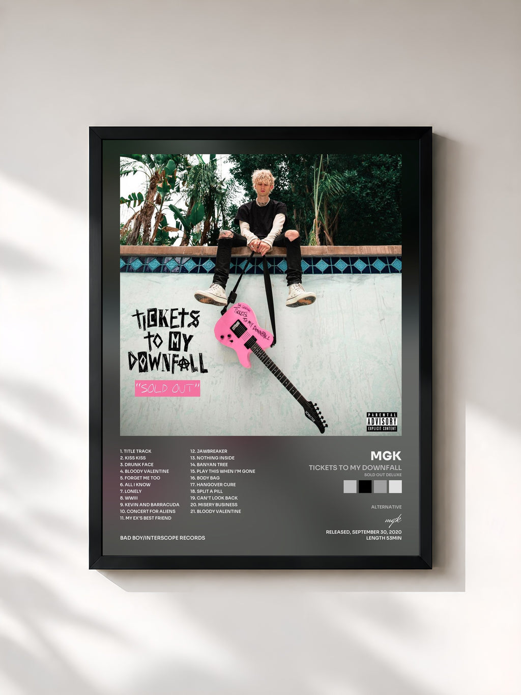 #noir Tableau de l'album Tickets To My Downfall (SOLD OUT Deluxe) de mgk, cadre noir, imprimé et encadré en France