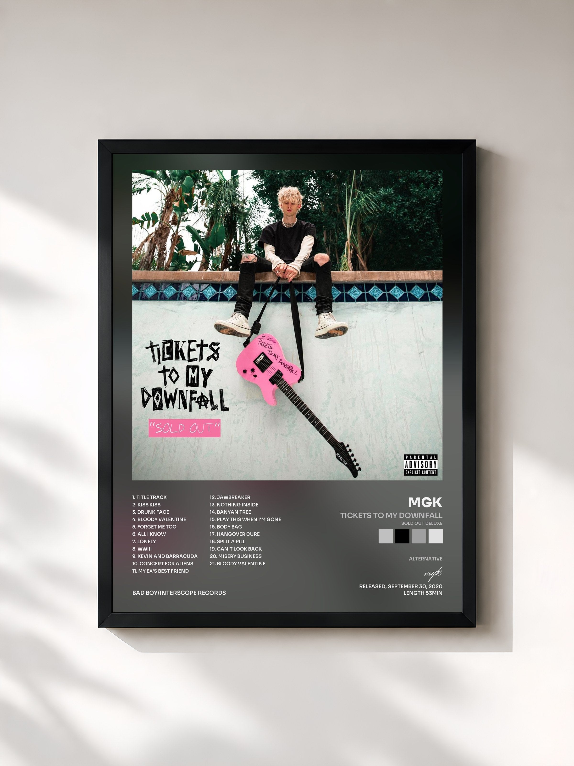 #noir Tableau de l'album Tickets To My Downfall (SOLD OUT Deluxe) de mgk, cadre noir, imprimé et encadré en France