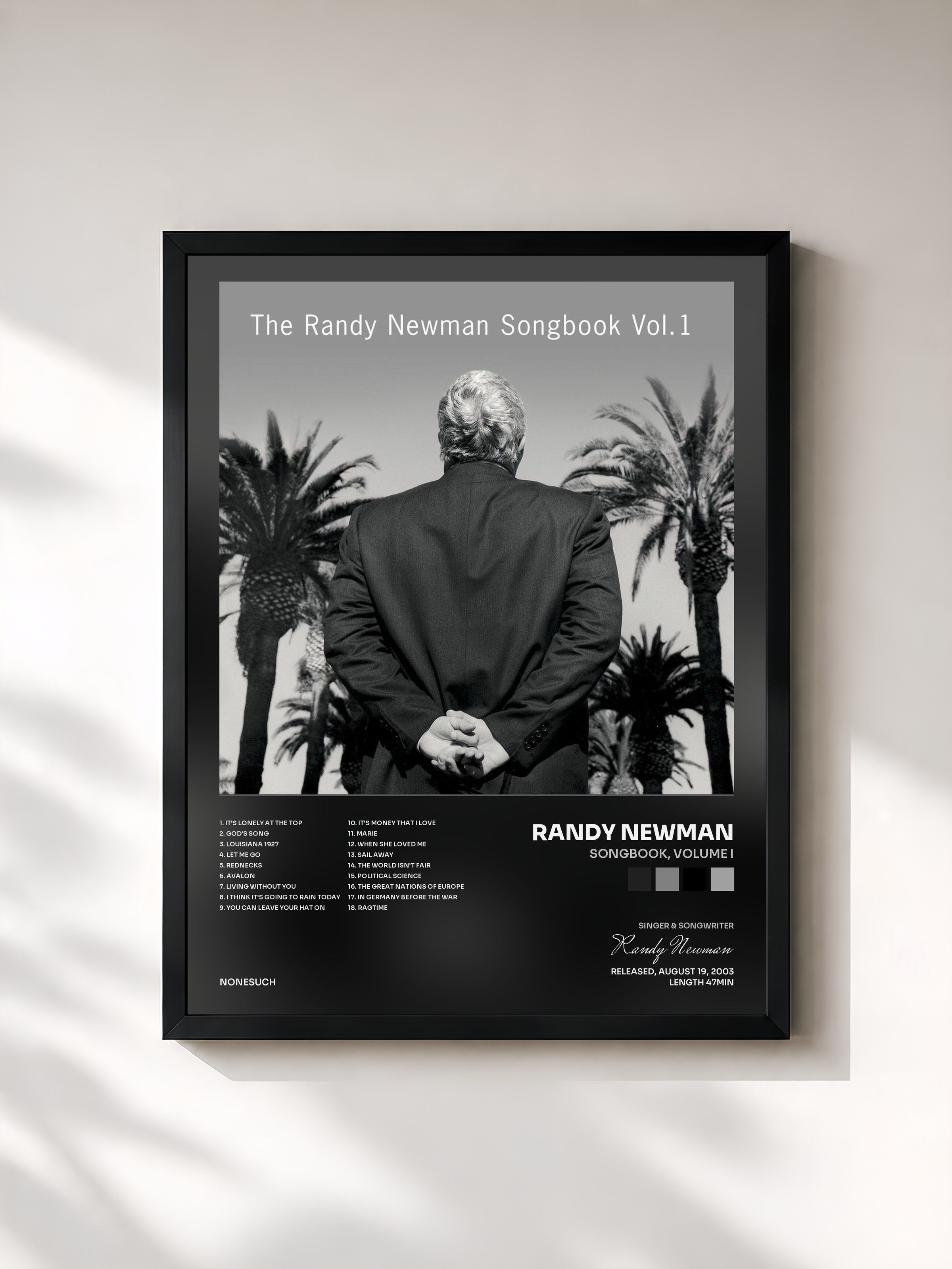 #noir Tableau de l'album Songbook, Volume I de Randy Newman, cadre noir, imprimé et encadré en France