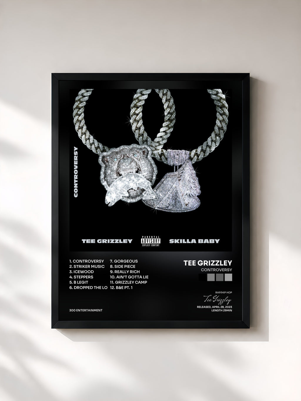 #noir Tableau de l'album Controversy de Tee Grizzley, cadre noir, imprimé et encadré en France