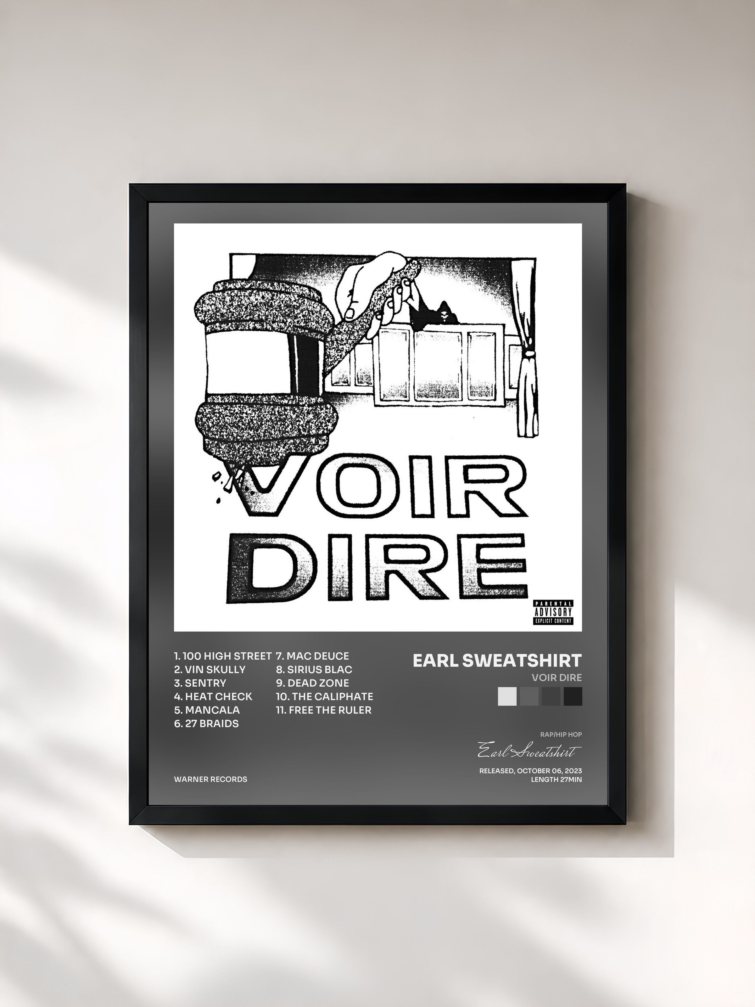 #noir Tableau de l'album VOIR DIRE de Earl Sweatshirt, cadre noir, imprimé et encadré en France