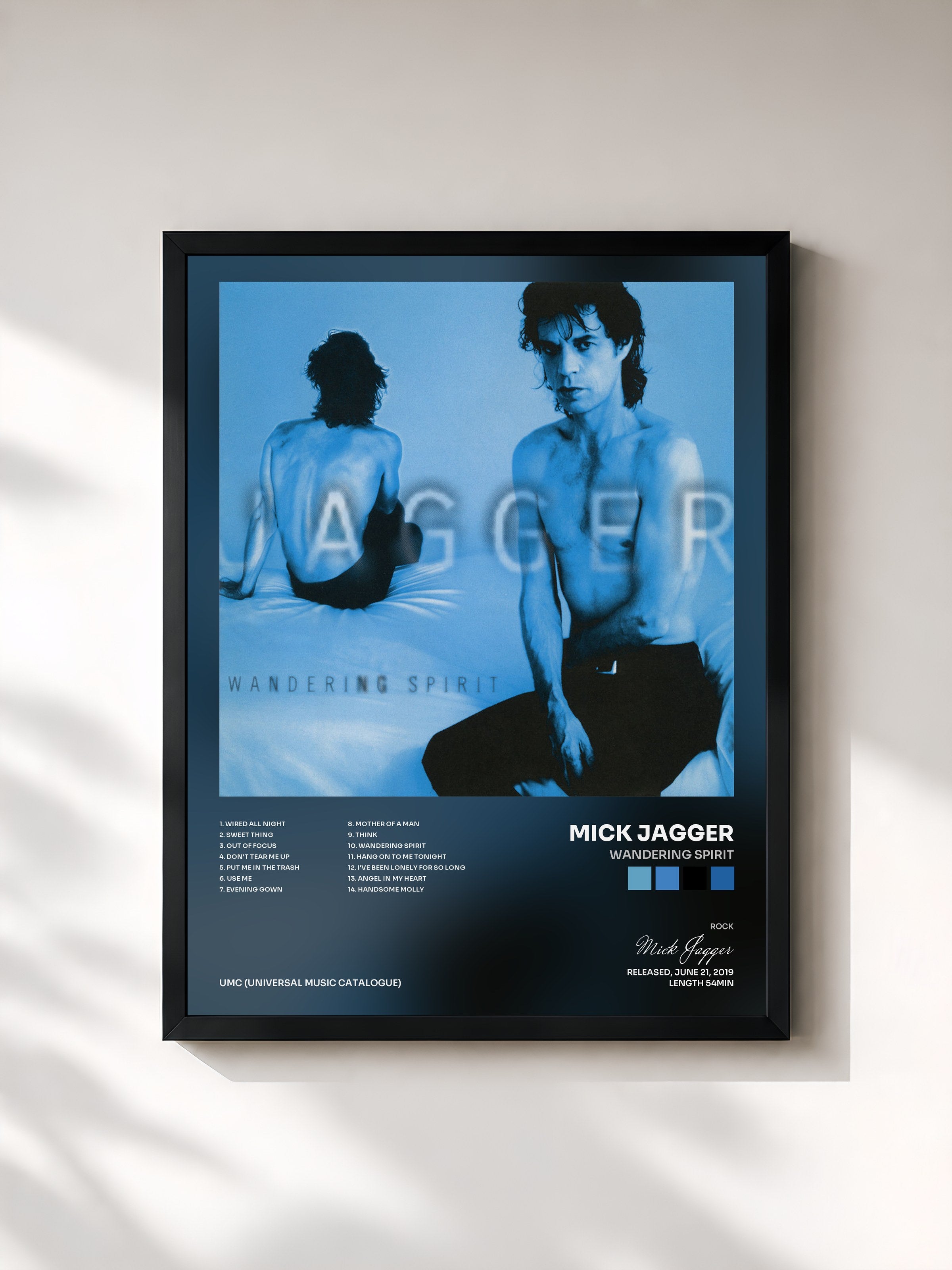 #noir Tableau de l'album Wandering Spirit de Mick Jagger, cadre noir, imprimé et encadré en France