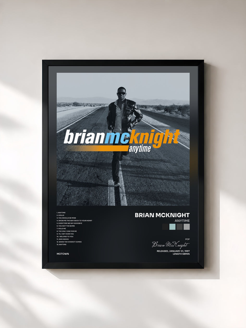 #noir Tableau de l'album Anytime de Brian McKnight, cadre noir, imprimé et encadré en France