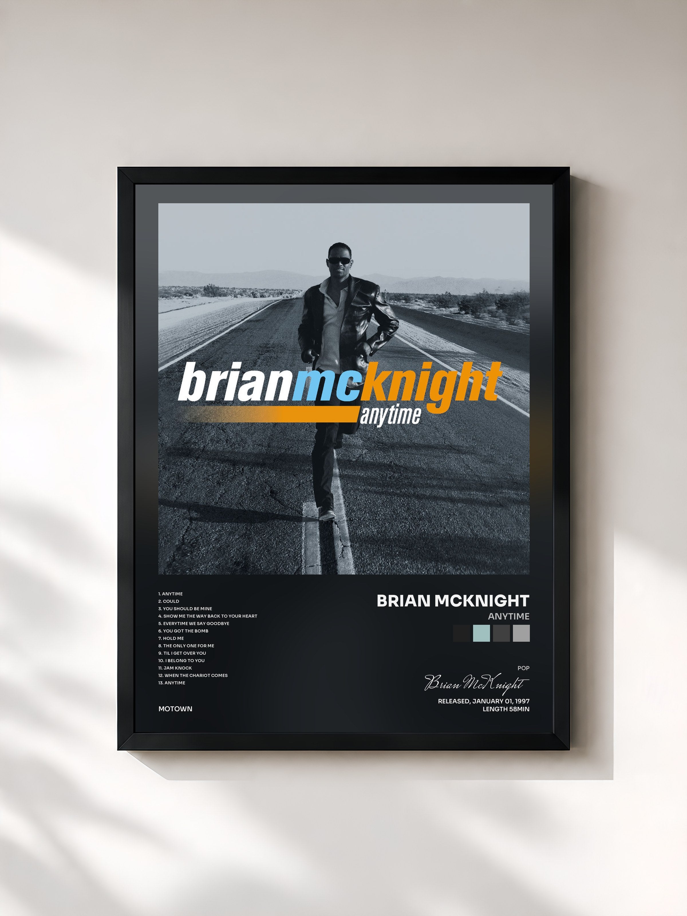 #noir Tableau de l'album Anytime de Brian McKnight, cadre noir, imprimé et encadré en France