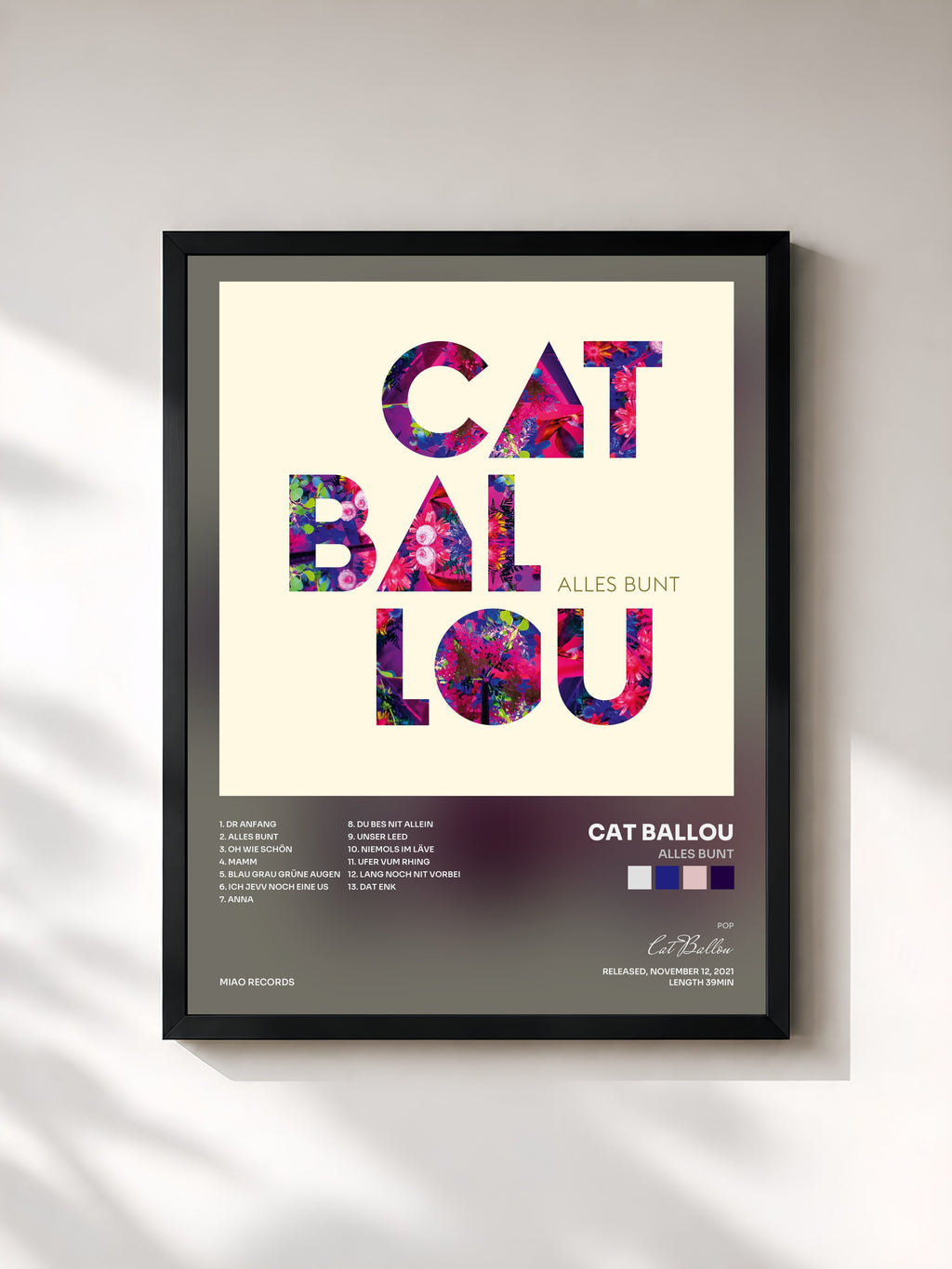 #noir Tableau de l'album Alles bunt de Cat Ballou, cadre noir, imprimé et encadré en France