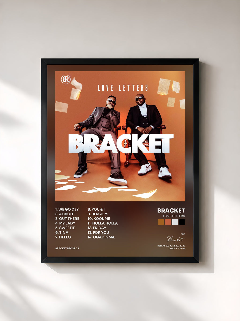 #noir Tableau de l'album Love Letters de Bracket, cadre noir, imprimé et encadré en France