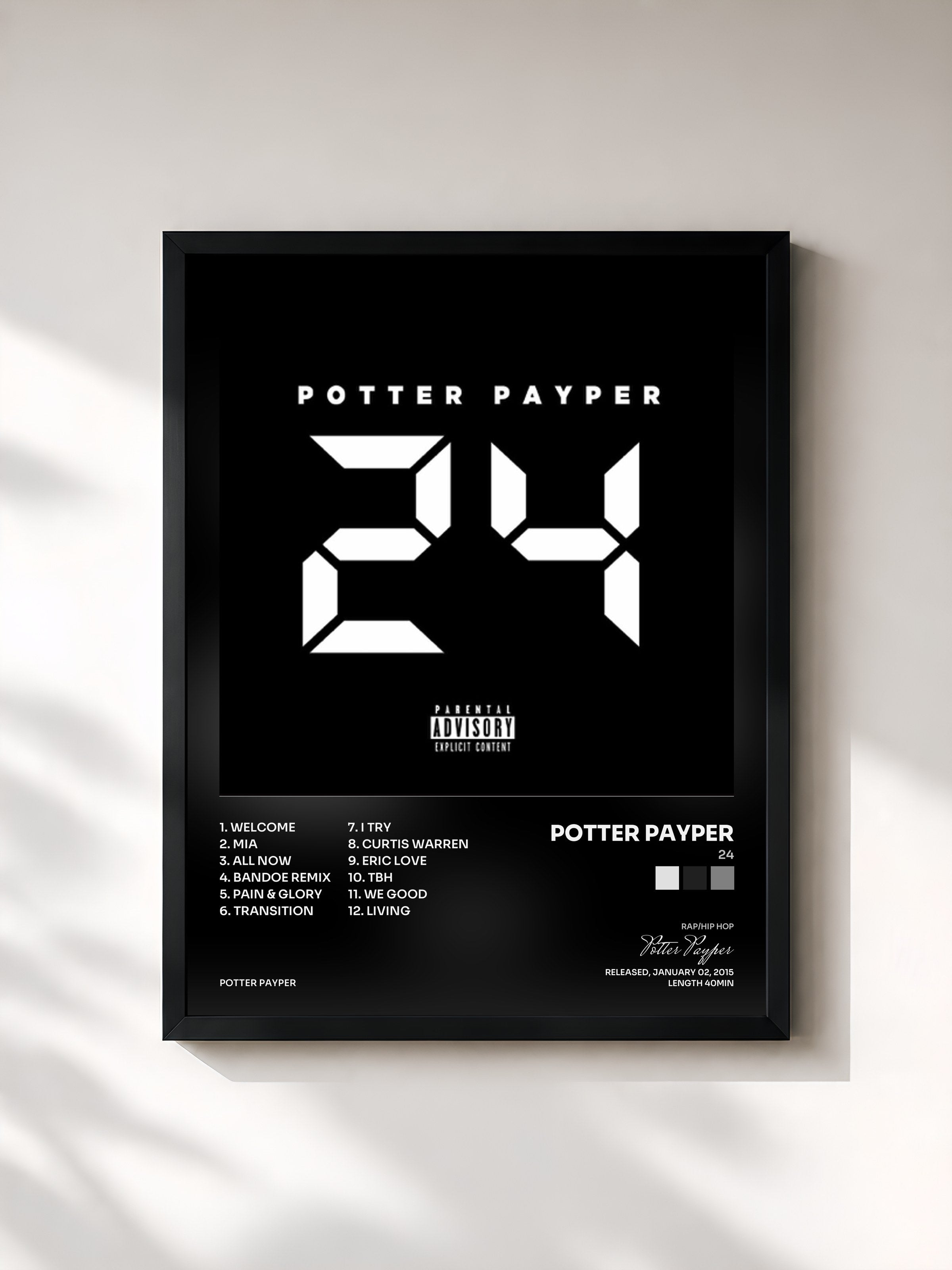 #noir Tableau de l'album 24 de Potter Payper, cadre noir, imprimé et encadré en France