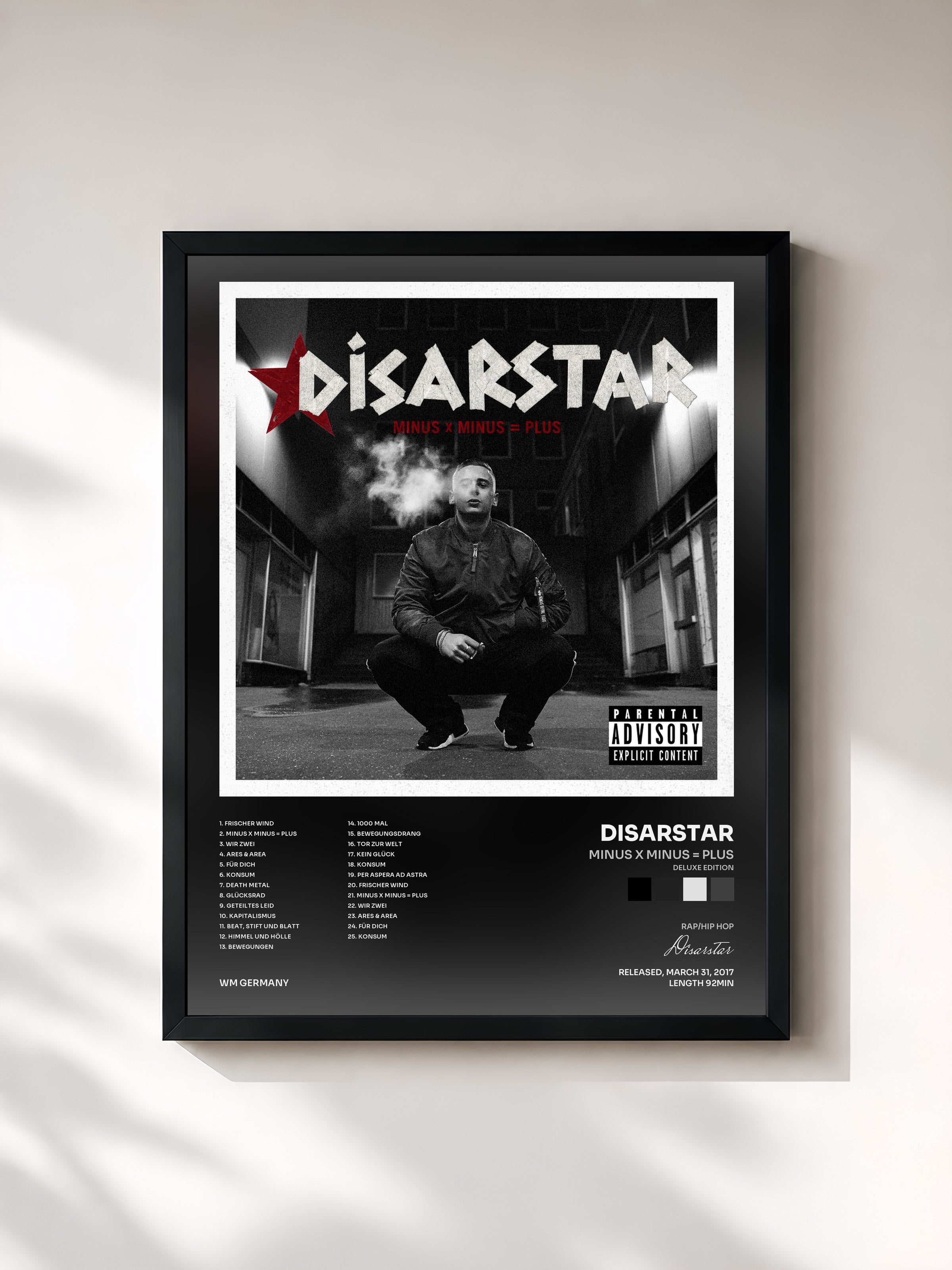 #noir Tableau de l'album MINUS x MINUS = PLUS (Deluxe Edition) de Disarstar, cadre noir, imprimé et encadré en France