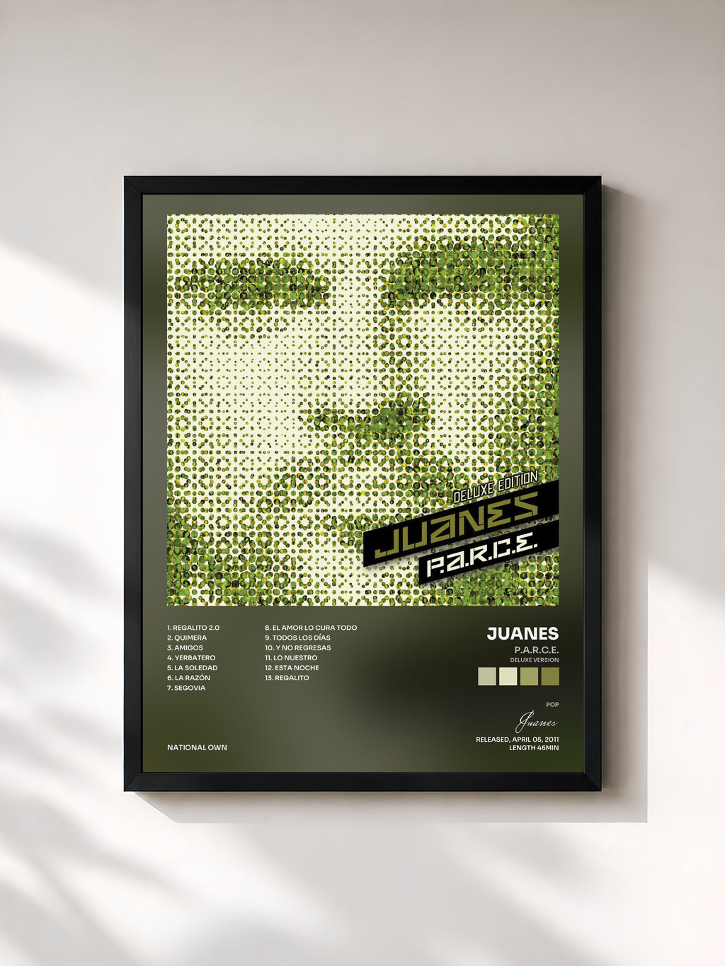 #noir Tableau de l'album P.A.R.C.E. (Deluxe Version) de Juanes, cadre noir, imprimé et encadré en France