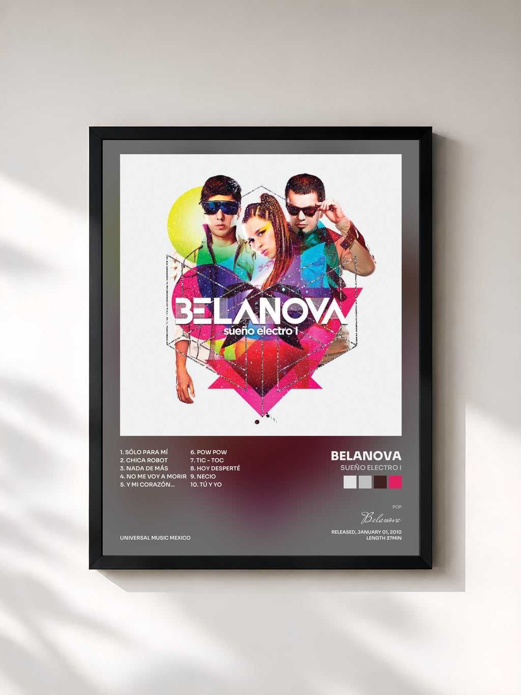 #noir Tableau de l'album Sueño Electro I de Belanova, cadre noir, imprimé et encadré en France