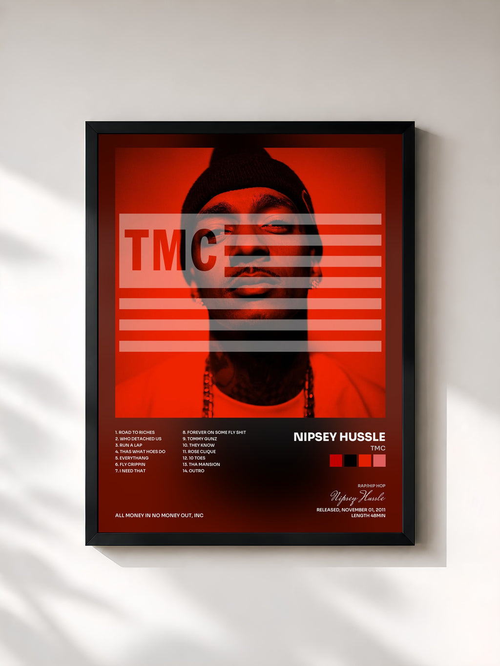 #noir Tableau de l'album TMC de Nipsey Hussle, cadre noir, imprimé et encadré en France