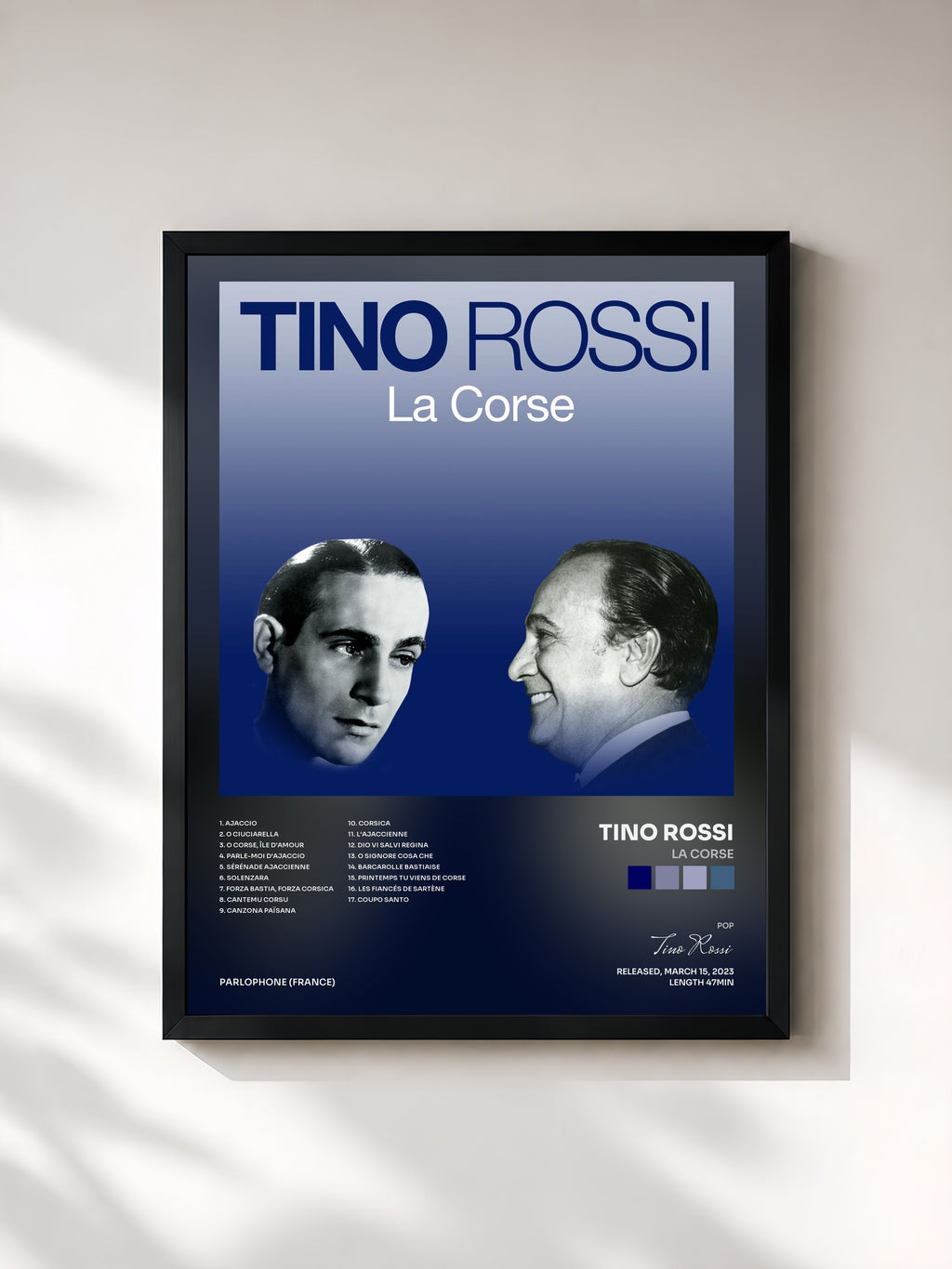#noir Tableau de l'album La Corse de Tino Rossi, cadre noir, imprimé et encadré en France