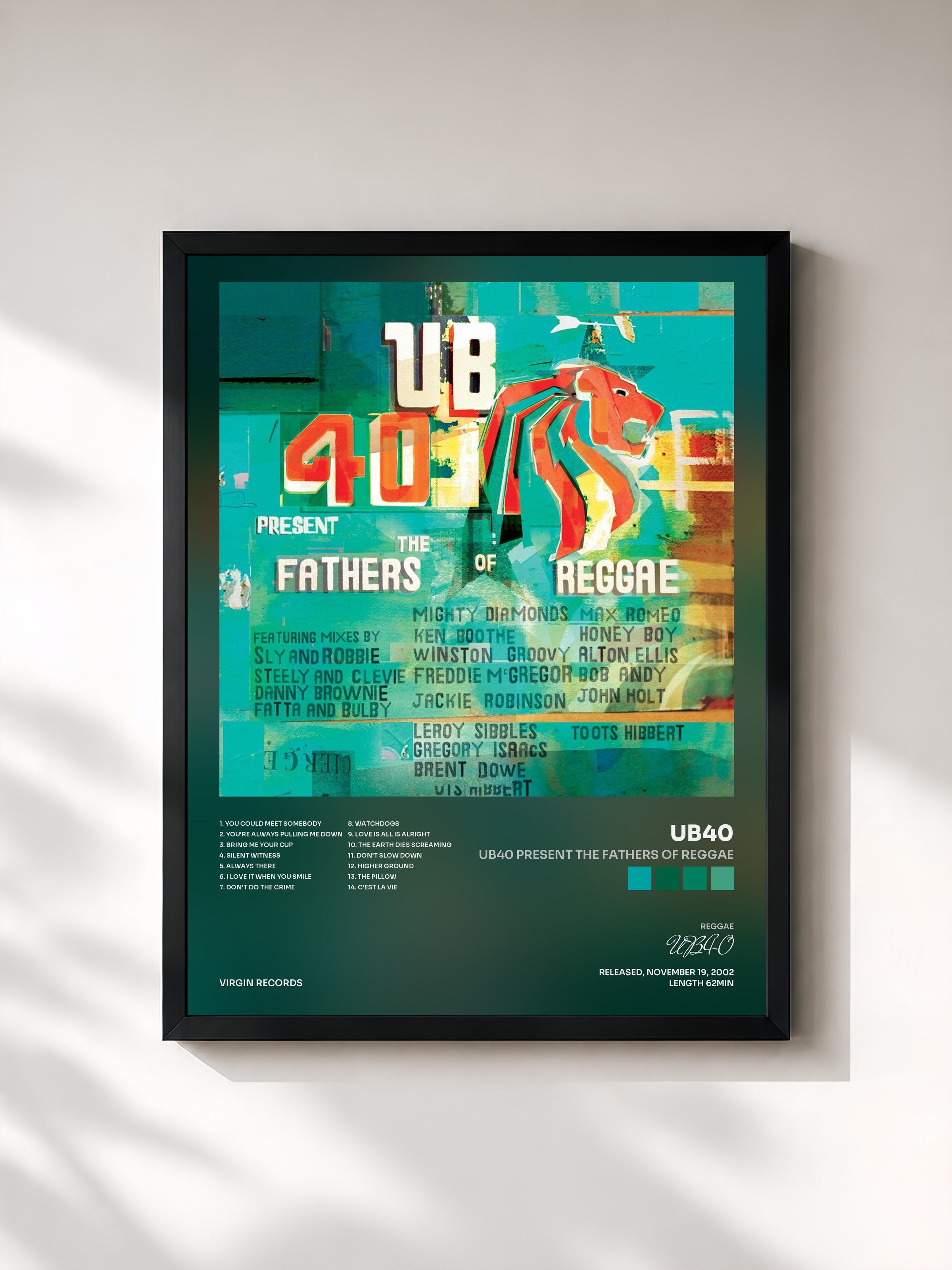 #noir Tableau de l'album UB40 Present The Fathers Of Reggae de UB40, cadre noir, imprimé et encadré en France